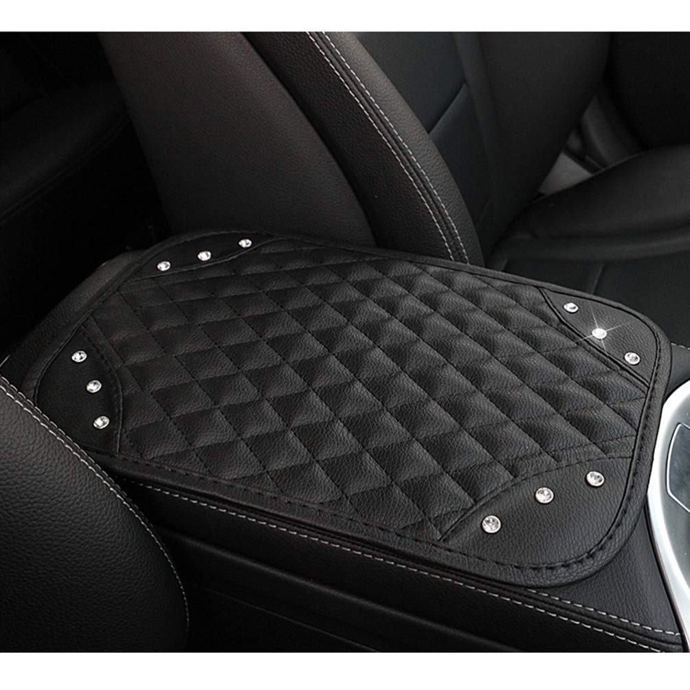 Garneck Car Armrest Cushion with Rhinestone Design - Black Center Console Pillow Cover, Armrest Box Riser Mat for Enhanced Comfort in Cars, SUVs, and Trucks - Perfect for Long Drives and Daily Commutes