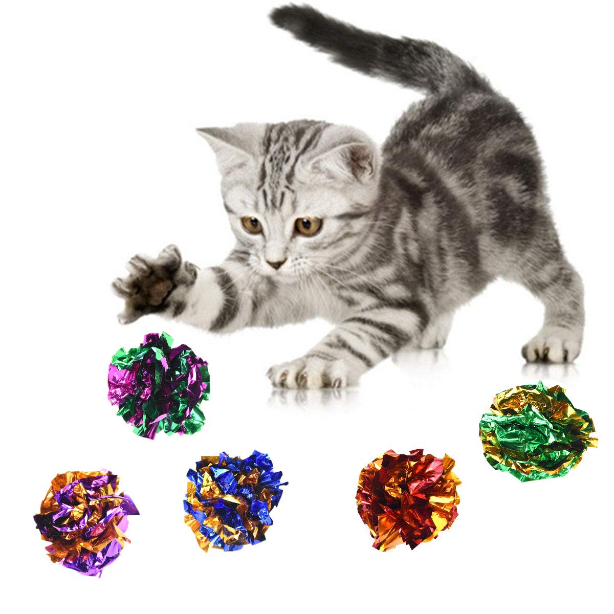 20PCS Colorful Crinkle Cat Toys with Rustle Sound - Interactive Mylar Balls for Kittens & Small Dogs | Fun Playtime, Exercise & Stress Relief for Indoor Pets