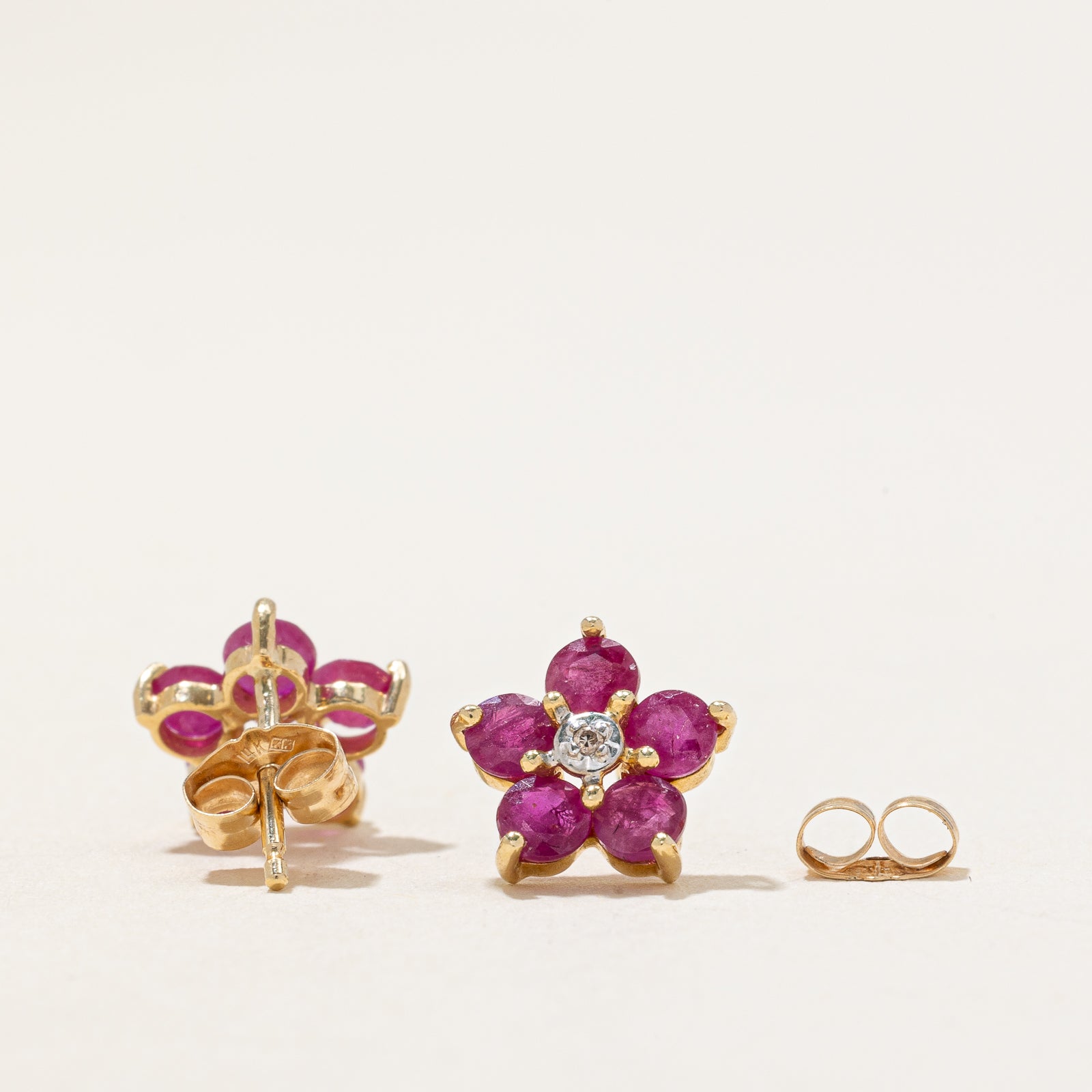 Ruby & Diamond Flower Stud Earrings | 1.00ctw Ruby & 0.01ctw Diamonds | Elegant Jewelry for Women, Gift for Her, Wedding, Anniversary & Special Occasions