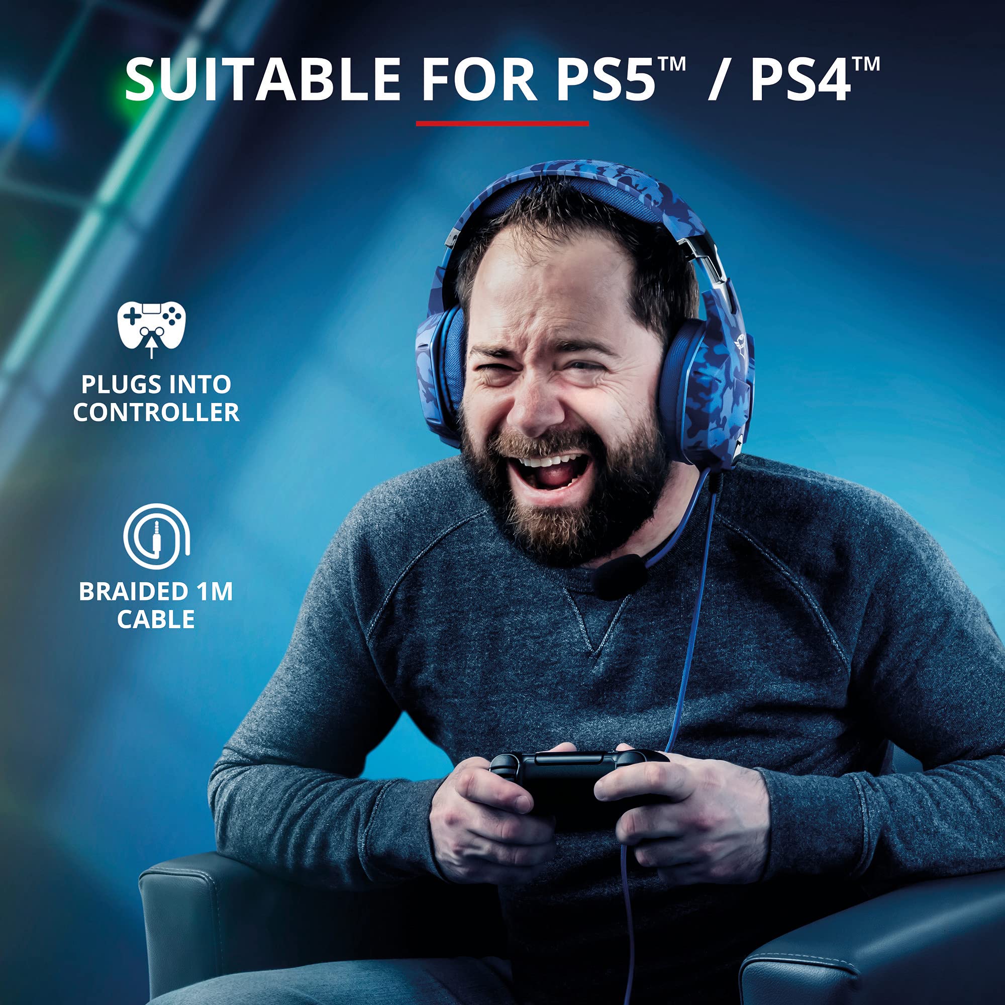 Trust GXT 322D Wired Gaming Headset with Flexible Microphone for PS4 & PS5 - Blue Medium - Noise Cancelling Over-Ear Headphones for PC, Xbox, Playstation Gaming & Online Classes