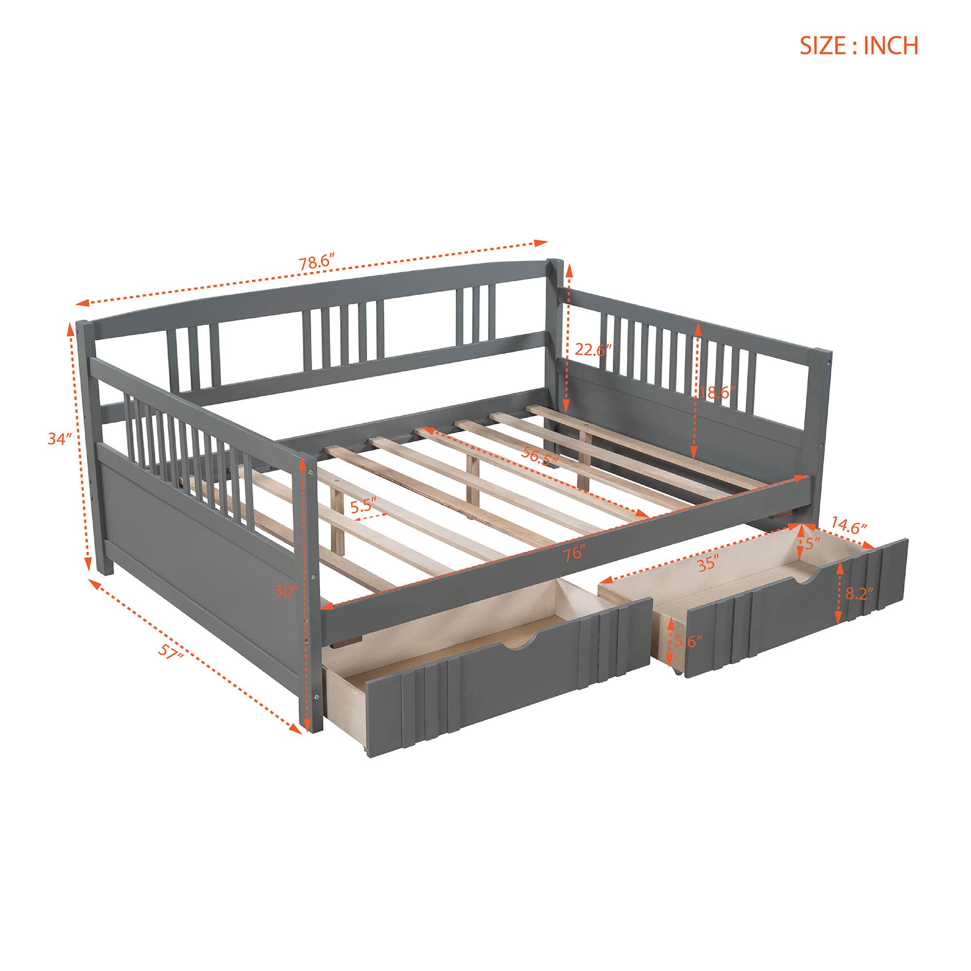 Wood Full Size Daybed with Storage Drawers - Sturdy Dual-Use Bed for Living Room & Guest Room