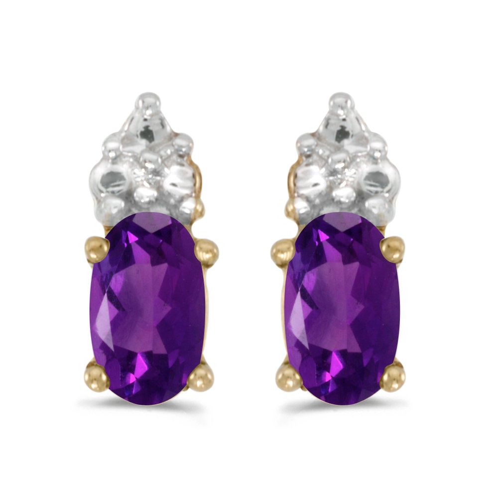 10K Yellow Gold Oval Amethyst Stud Earrings for Women - Dainty Purple Gemstone Jewelry Gift for Birthday, Anniversary & Valentine's Day - Perfect for Parties, Weddings & Everyday Elegance