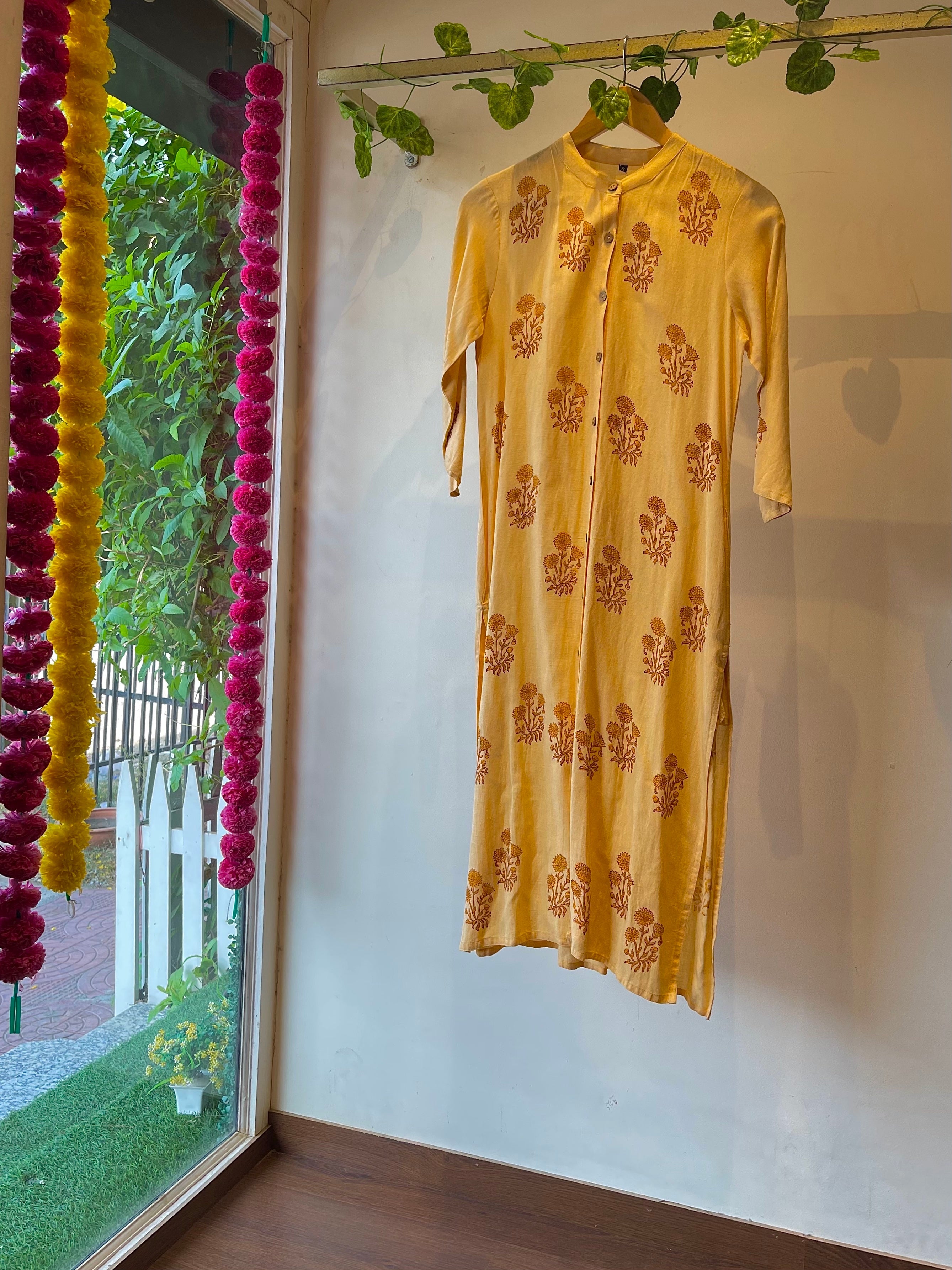 Stylish Yellow Cotton Block Print Straight Kurta for Women - Comfortable & Trendy Ethnic Wear for Casual Outings, Festivals, and Parties