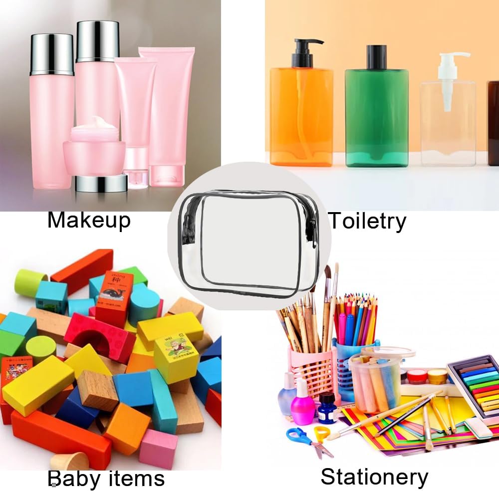 TSA Approved Clear Travel Toiletry Bag - Quart Size Waterproof Cosmetic & Makeup Organizer for Carry-On Luggage | Perfect for Airports, Airlines & Weekend Getaways (Black) - Ideal for Women & Men Travel Essentials