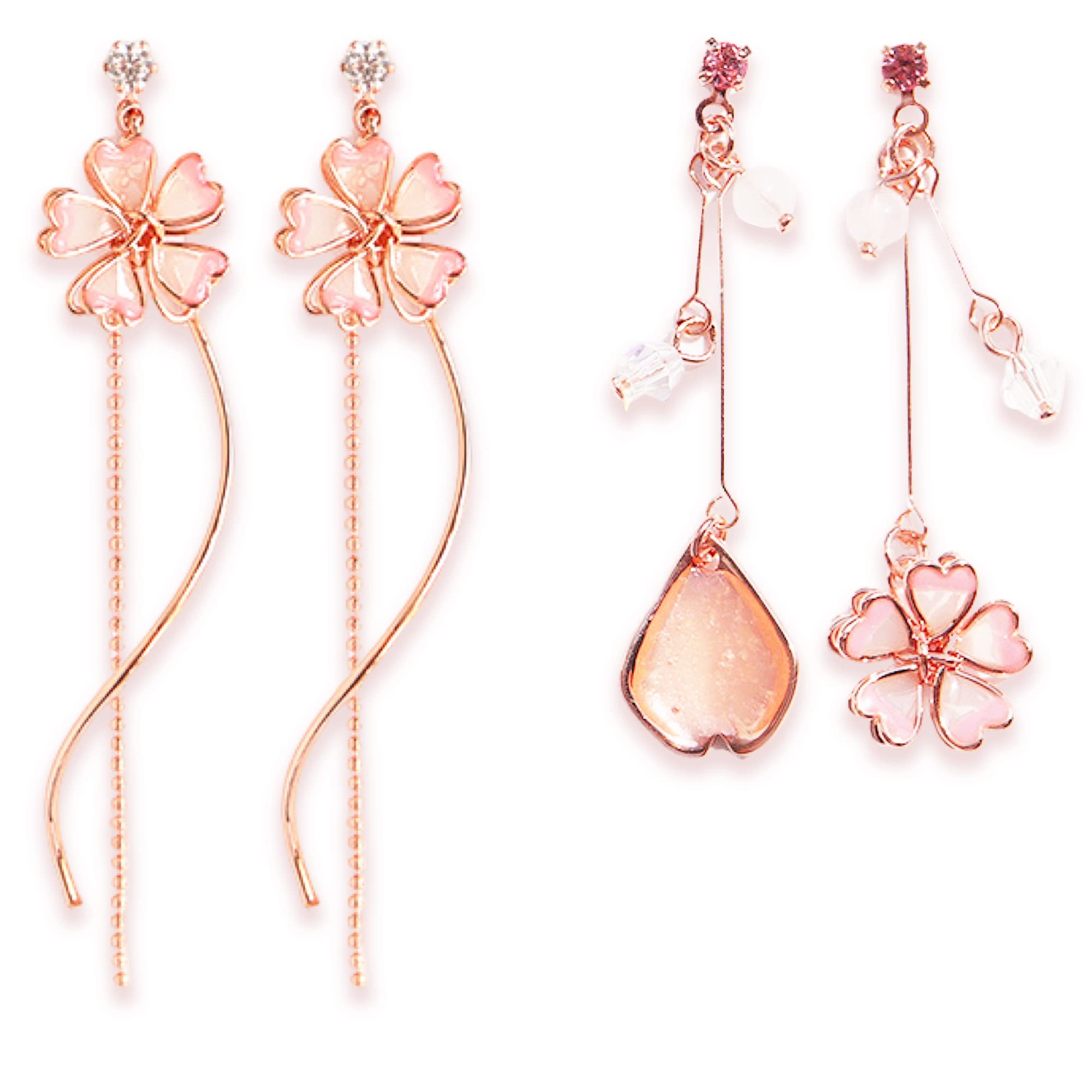 BelugaDesign Sakura Earrings for Women - 2 Pack Rose Gold & Sterling Silver Anime Flower Jewelry Set | Cute Pink Pastel Cherry Blossom Earrings for Girls | Perfect for Cosplay, Gift Giving & Everyday Wear
