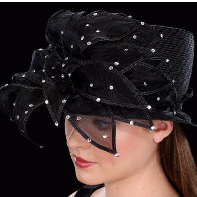 Elegant Rhinestone Church Hats with Organza Fabric - Perfect for Sunday Services, Weddings & Special Occasions