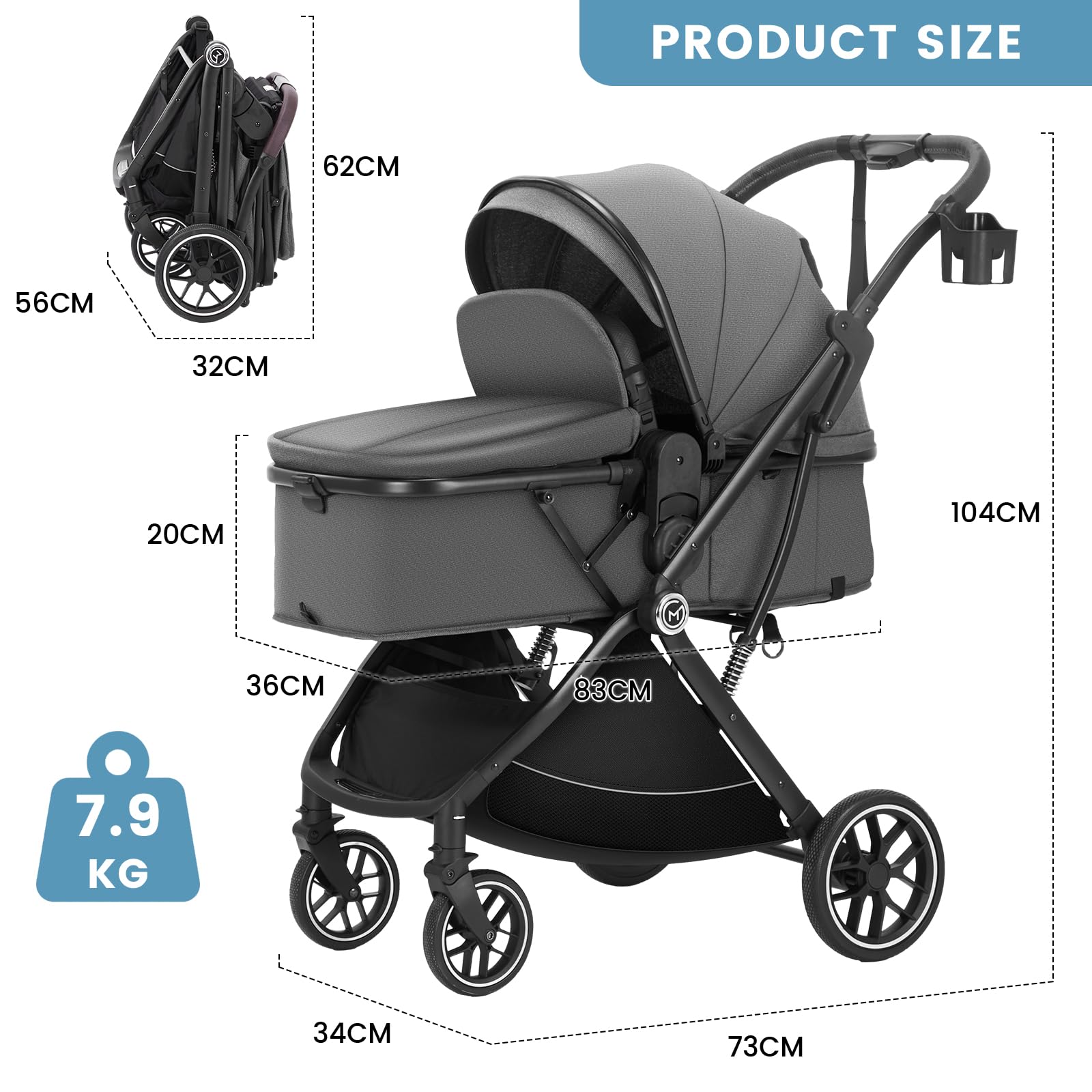 3-in-1 Convertible Baby Stroller with Bassinet | Portable Foldable Stroller for Newborns & Toddlers | One-Hand Fold, Reversible Seat & Extra Storage | Perfect for Travel, Shopping & Daily Walks