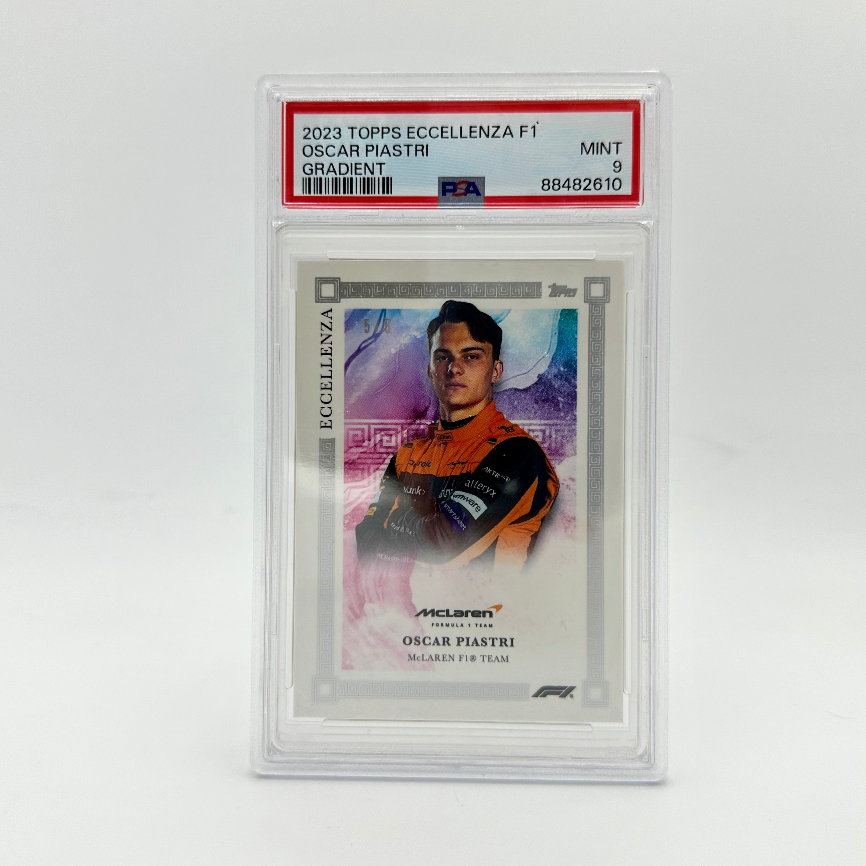 PSA 9 Oscar Piastri 2023 Eccellenza Rookie Card 5/5 Gradient - Perfect for Racing Fans & Collectors, Great for Display, Trading, and Investment