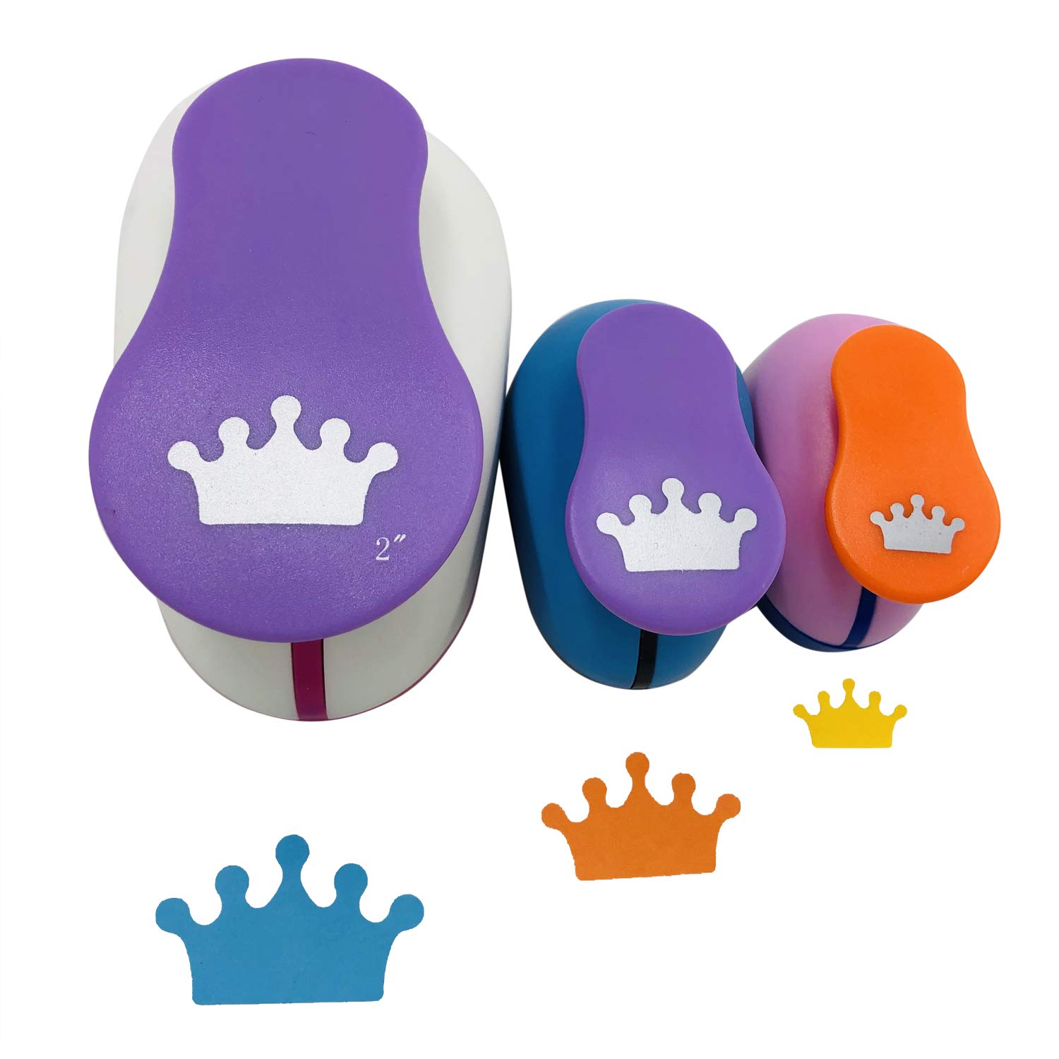 3-Piece Hole Punch Set - 2 Inch, 1 Inch & 5/8 Inch Paper Punches for Scrapbooking, DIY Crafts, Card Making & Office Use (Crown Design)