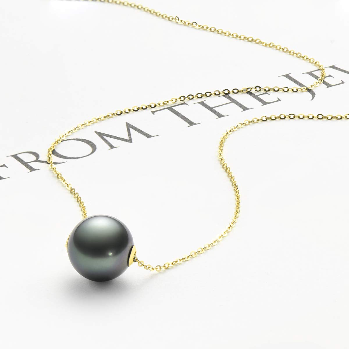18K Gold Tahitian Black Pearl Necklace for Women - 10-11mm Genuine Tahitian Seawater Cultured Pearl Pendant with Sterling Silver Chain - Elegant Jewelry Gift for Mom, Wife, Daughter - Perfect for Weddings, Anniversaries & Special Occasions