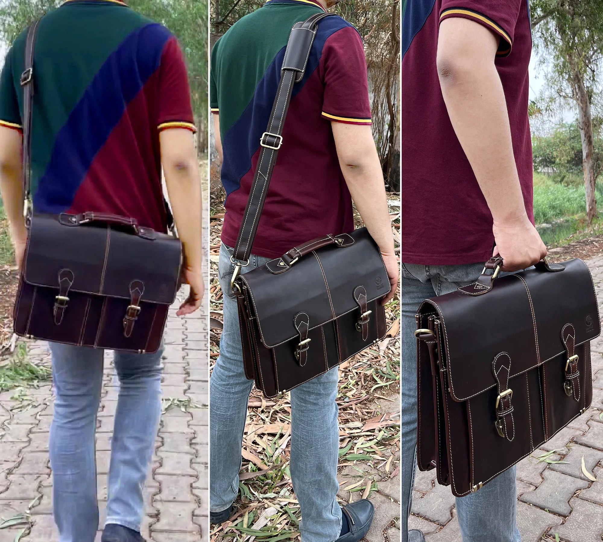Wayne Premium 16 Inch Genuine Leather Satchel Briefcase for Men & Women - Business Laptop Bag with Shoulder Strap (Walnut Brown) - Perfect for Office, Work, Travel & Daily Commute