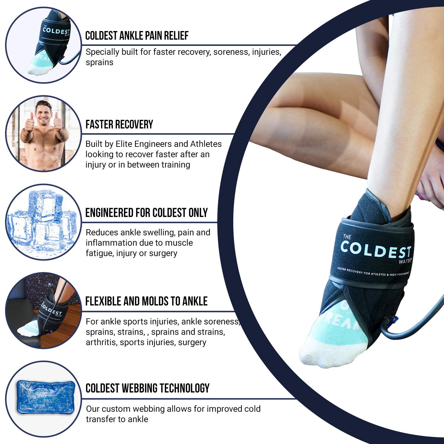 The Coldest Ankle Ice Pack with Cold Gel & Air Compression - Fast Recovery Ankle Sleeve for Achilles Tendon, Plantar Fasciitis, Swelling - Ideal for Post-Workout, Injury Recovery & Daily Pain Relief
