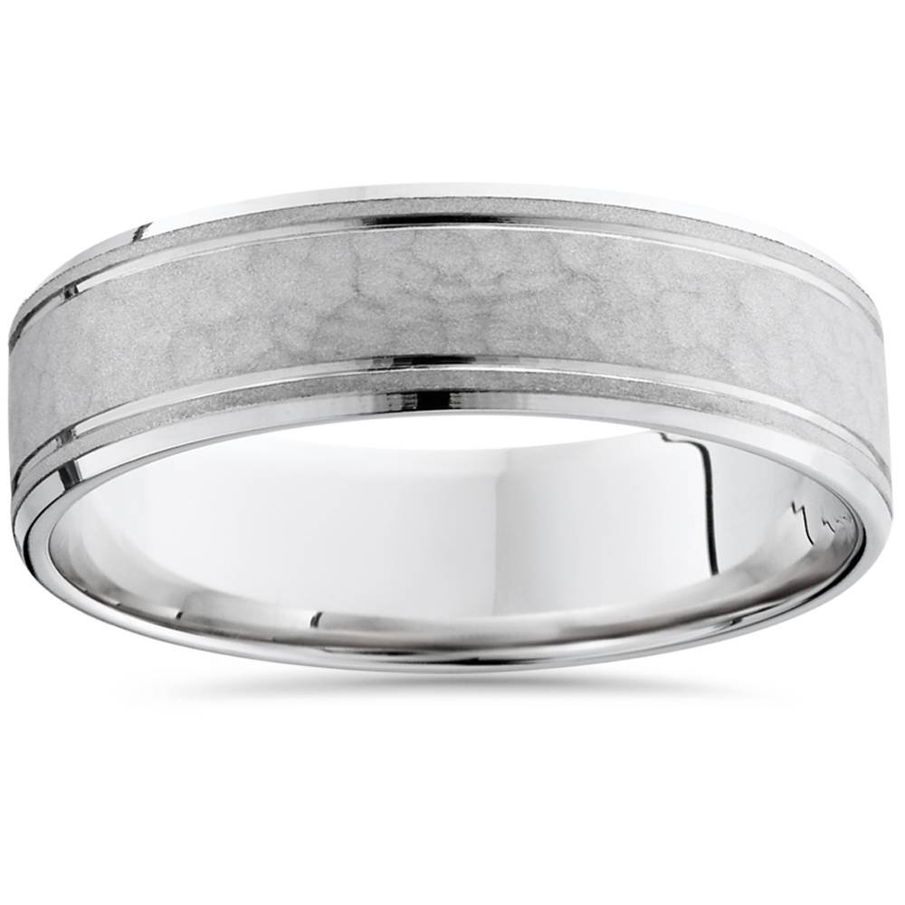14K White Gold Hammered Comfort Fit Ring for Men - Elegant Wedding Band, Anniversary Gift, or Everyday Jewelry