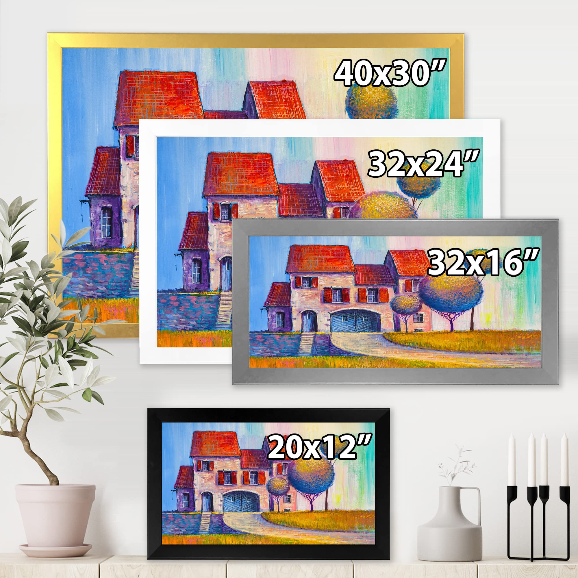 Modern Framed Wall Art - Red Roof Village House Design for Living Room, Bedroom & Office Decor | Home & Interior Design