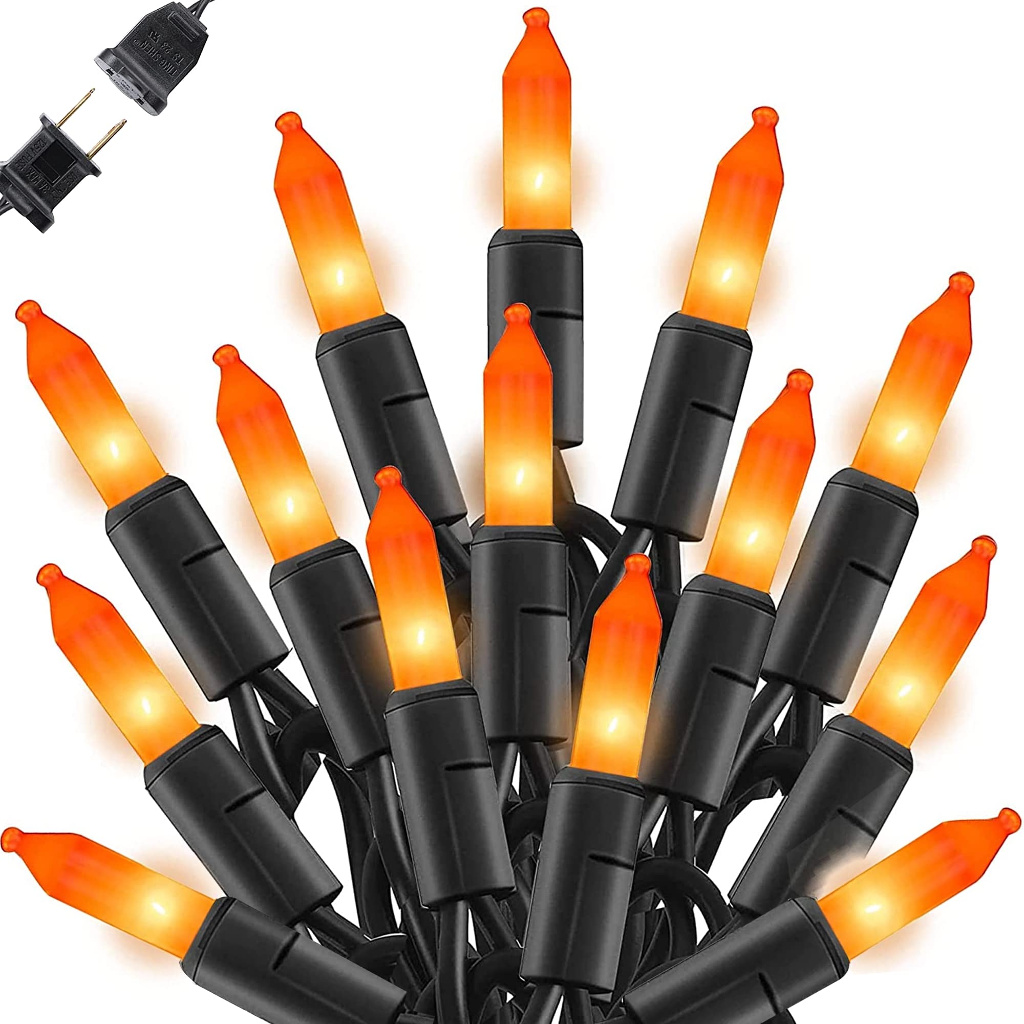 Dazzling Bright Orange Halloween Mini Lights - 20FT 100 Count Waterproof Incandescent String Lights with Plug, Connectable Indoor/Outdoor Decor for Halloween Party, Yard, and Home - Perfect for Porch, Garden, and Holiday Festivities
