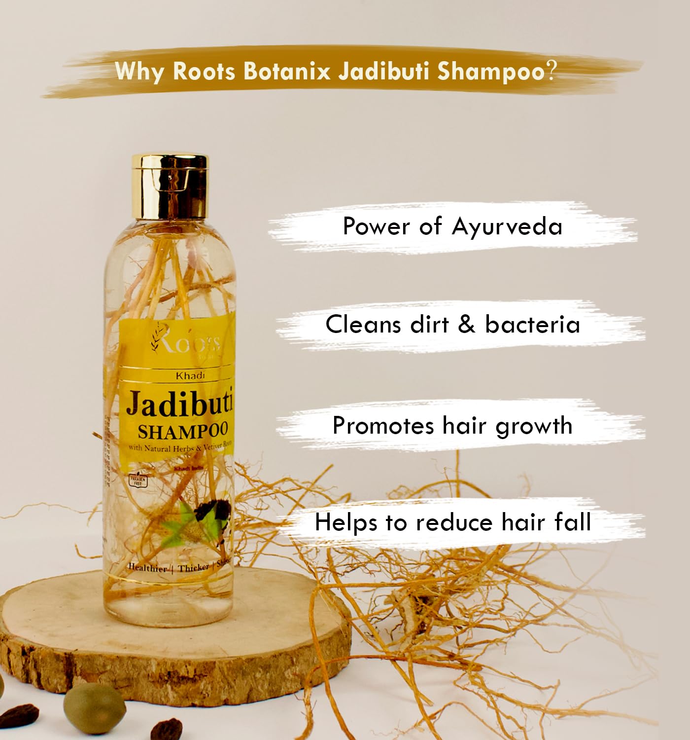 Roots Botanix Ayurvedic Hair Shampoo for Growth & Fall Control - 200ml for Strong, Shiny Hair at Home