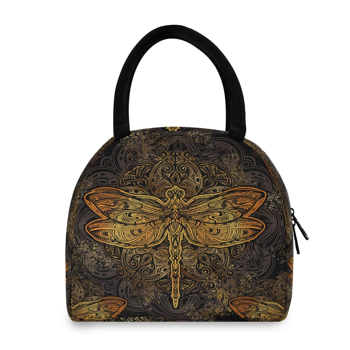 Blueangle Exquisite Golden Dragonfly Insulated Lunch Bag for Women & Men - Waterproof Thermal Tote Cooler Box with Organizer Pockets | Perfect for Work, School, Picnics & Outdoor Activities