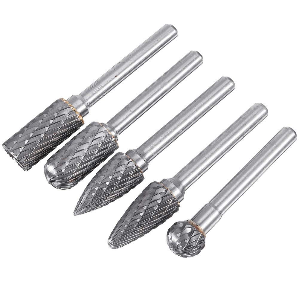 5-Piece Tungsten Carbide Rotary Burr Set - 6X12MM Double Cut Head for Drilling, Polishing, Carving & Engraving - Compatible with Rotary Drills & Die Grinders - Ideal for Metalworking, Woodworking & DIY Projects