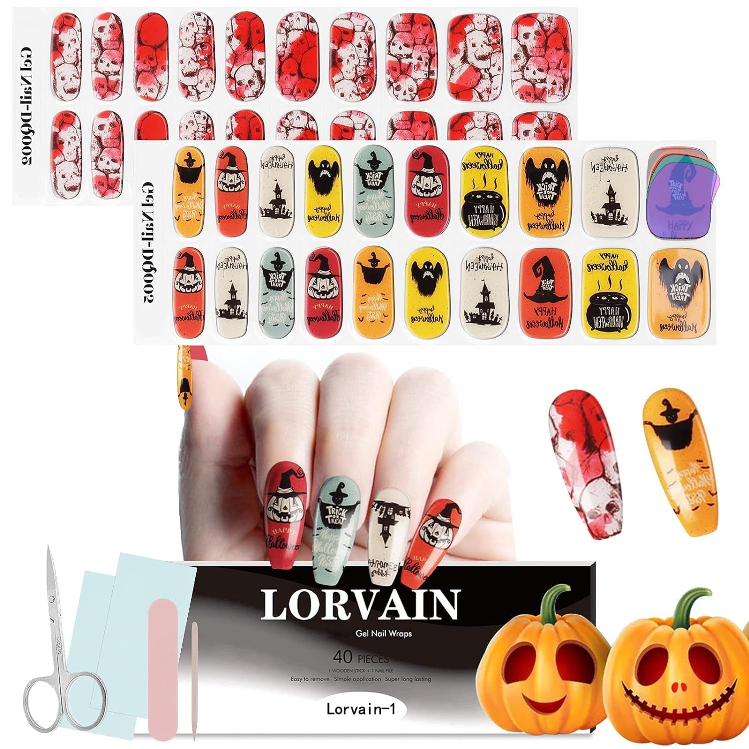 Halloween Nail Art Stickers - Waterproof Skull Blood Gel Nail Polish Strips & Full Wrap Decals (UV/LED Lamp Required) | Perfect for Spooky Nail Designs, Costume Parties & Halloween Events