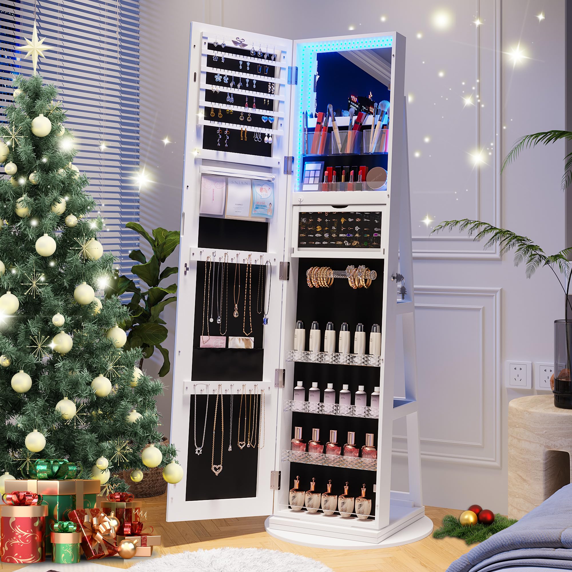 360° Rotating Jewelry Cabinet with LED Lights - 63