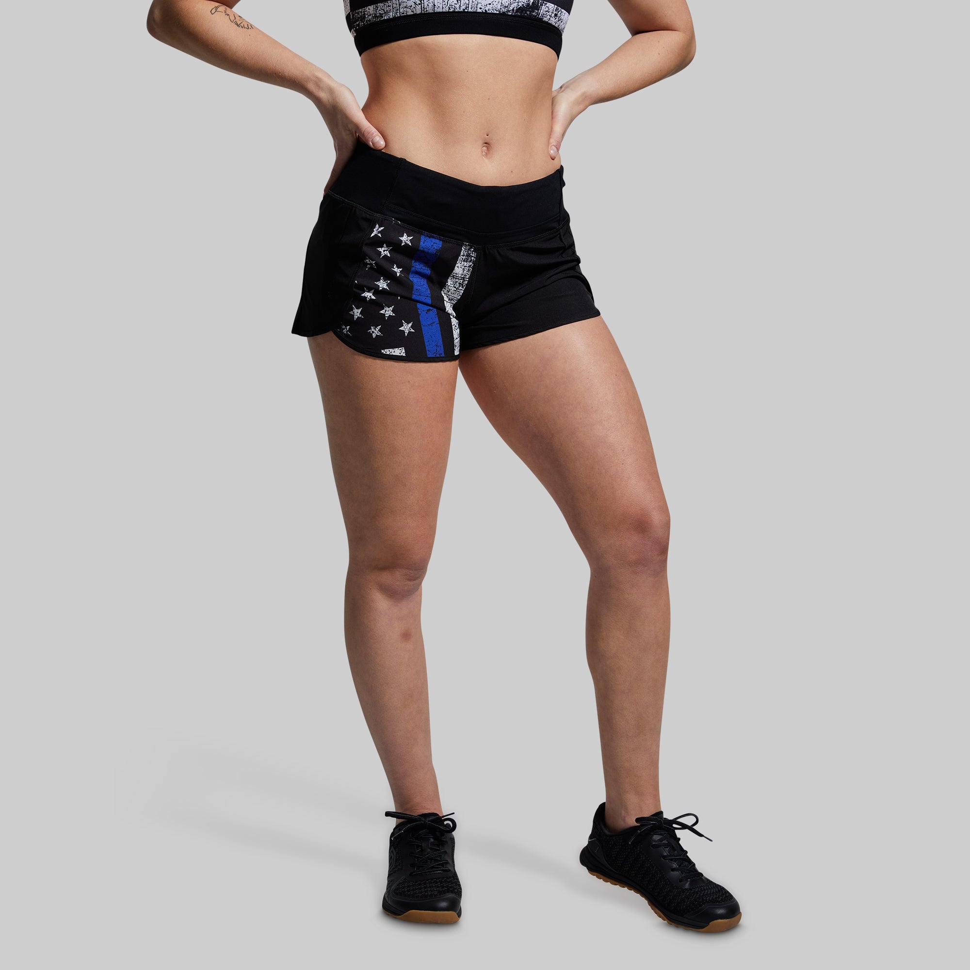 Free Flow Thin Blue Line Shorts - Lightweight & Breathable for Police Support, Workouts & Casual Wear