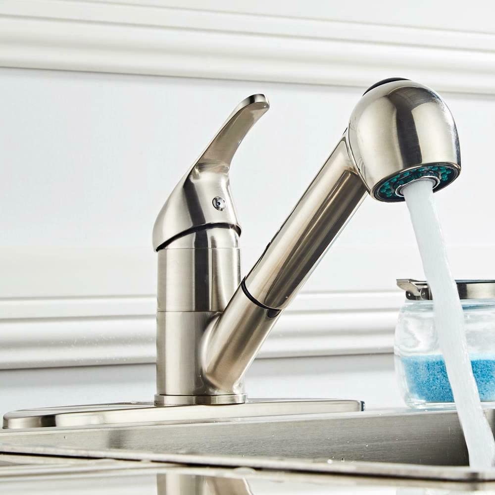 Stainless Steel Single Hole Pull Out Kitchen Faucet with Sprayer - 15.35