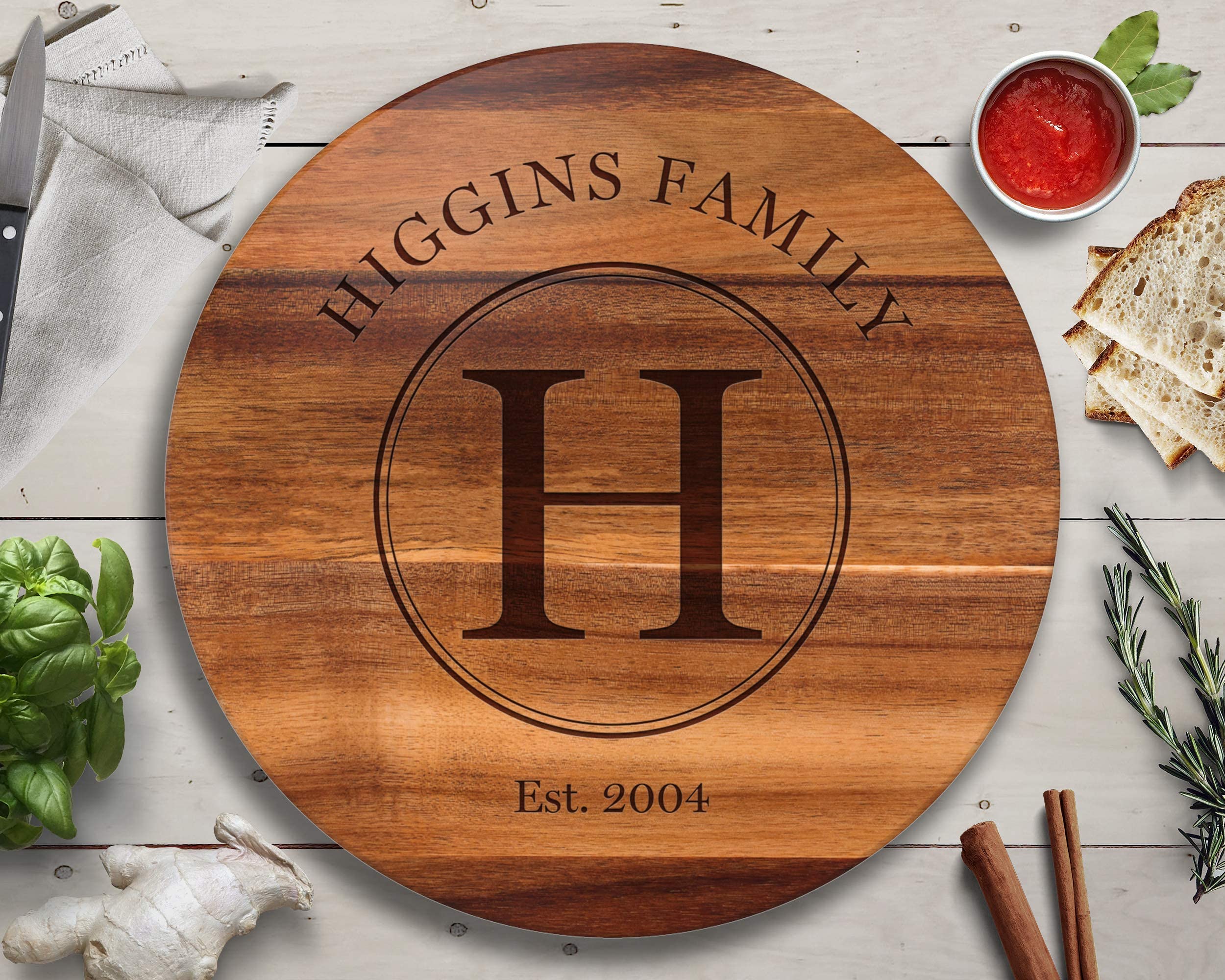 Custom Lazy Susan Turntable - Personalized Wooden Serving Tray & Cutting Board - Unique Wedding & Housewarming Gift for Kitchen, Dining, and Entertaining