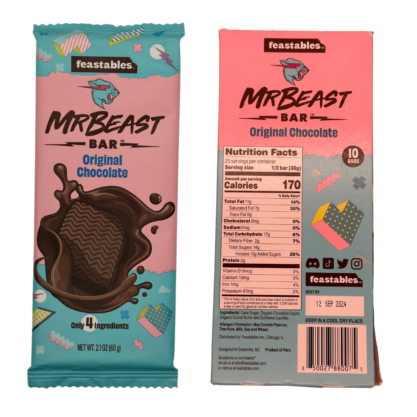 Feastables Mr Beast Chocolate Bars Variety Pack - 5 Pack Includes Deez Nuts Peanut Butter Milk Chocolate, Original Dark, Milk Chocolate, Sea Salt & Almond - Perfect for Gifts, Snacking & Party Favors