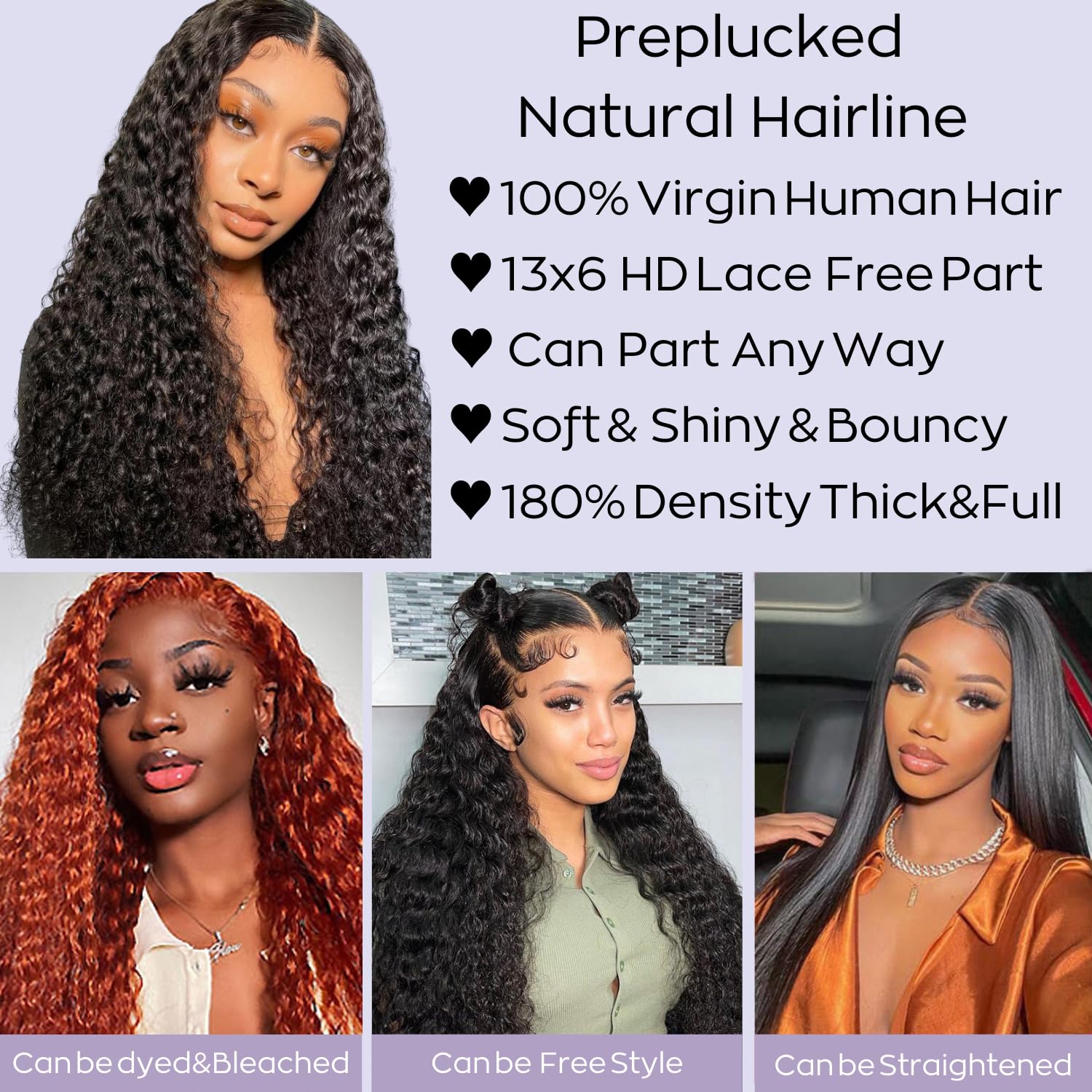 13x6 HD Lace Front Wigs Human Hair 180% Density Water Wave Wet & Wavy Curly Lace Wig - Pre Plucked with Baby Hair, Natural Color (22 Inch) for Daily Wear, Cosplay & Special Occasions