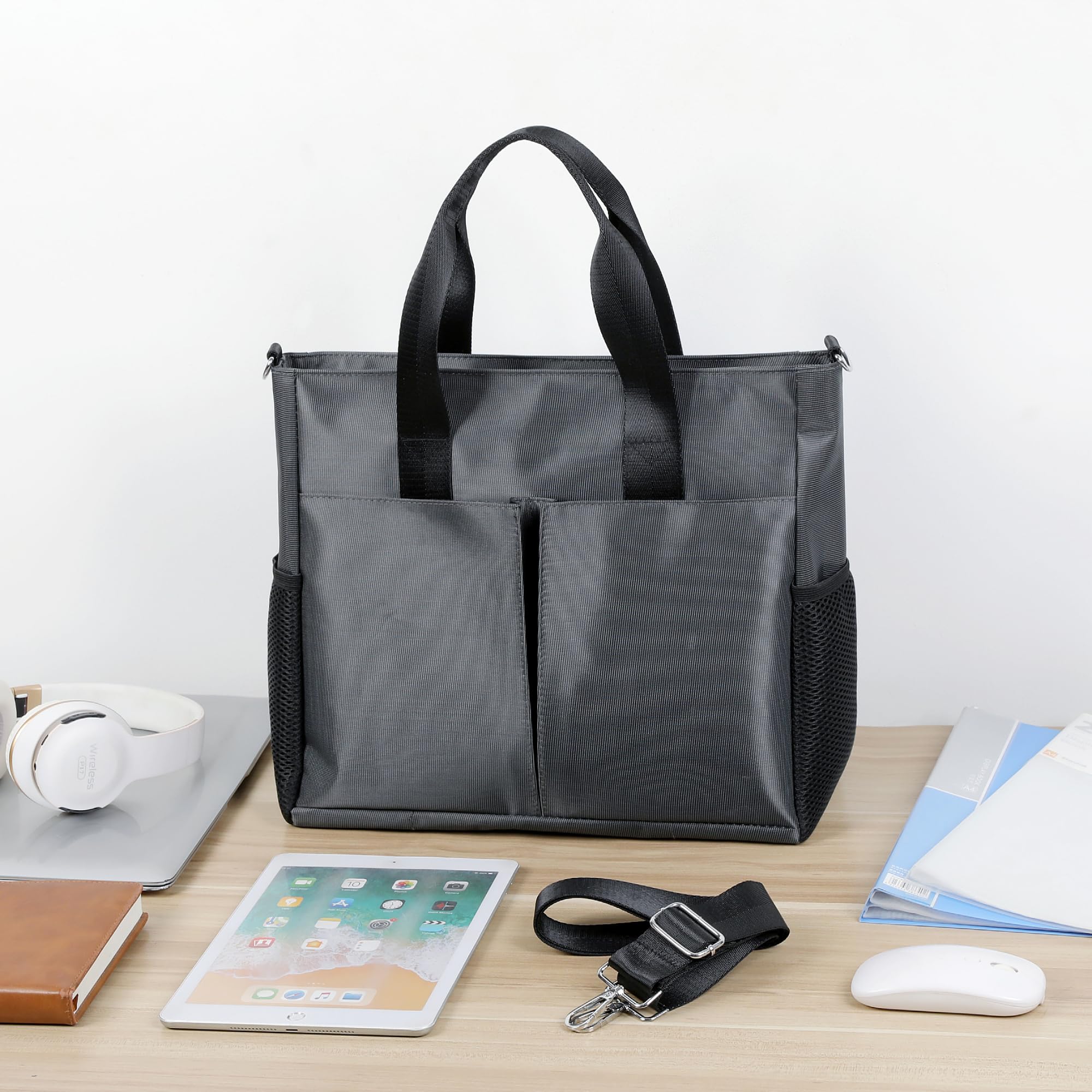 Oxford Canvas Tote Bag for Women & Men - Waterproof Nylon Crossbody Shoulder Bag with Multi-Pockets - Laptop Work Bag for Teachers, Office, Travel & Outdoor Activities | Perfect for Commuting, Shopping & Daily Use