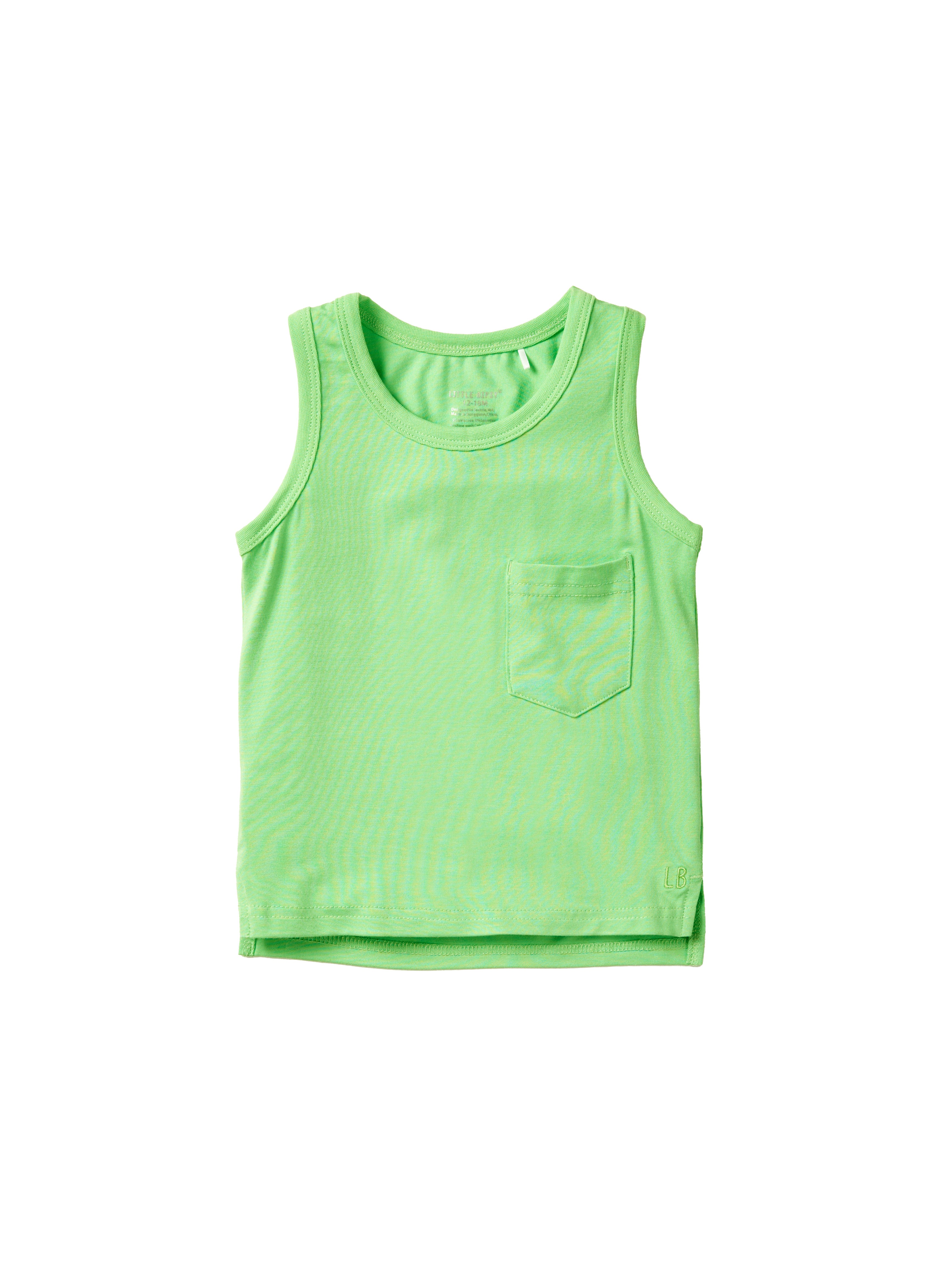 Neon Green Bamboo Pocket Tank Top - Women's Soft & Breathable Casual Shirt for Summer, Beach, and Everyday Wear