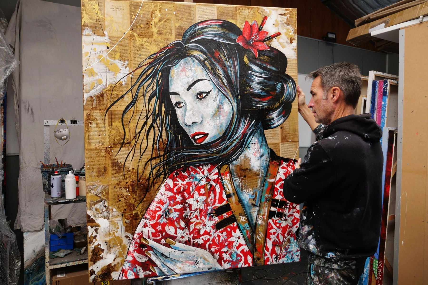 Cherry Asami 120cm x 150cm Geisha Abstract Realism Canvas Art - Japanese Inspired Wall Decor for Living Room, Bedroom & Office