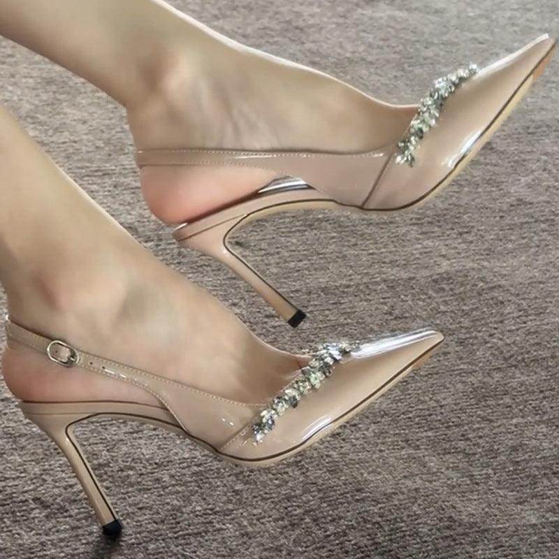 Sexy Rhinestone Pointed Stiletto Heels for Women - Elegant Nude High Heels for Parties, Weddings & Evening Events