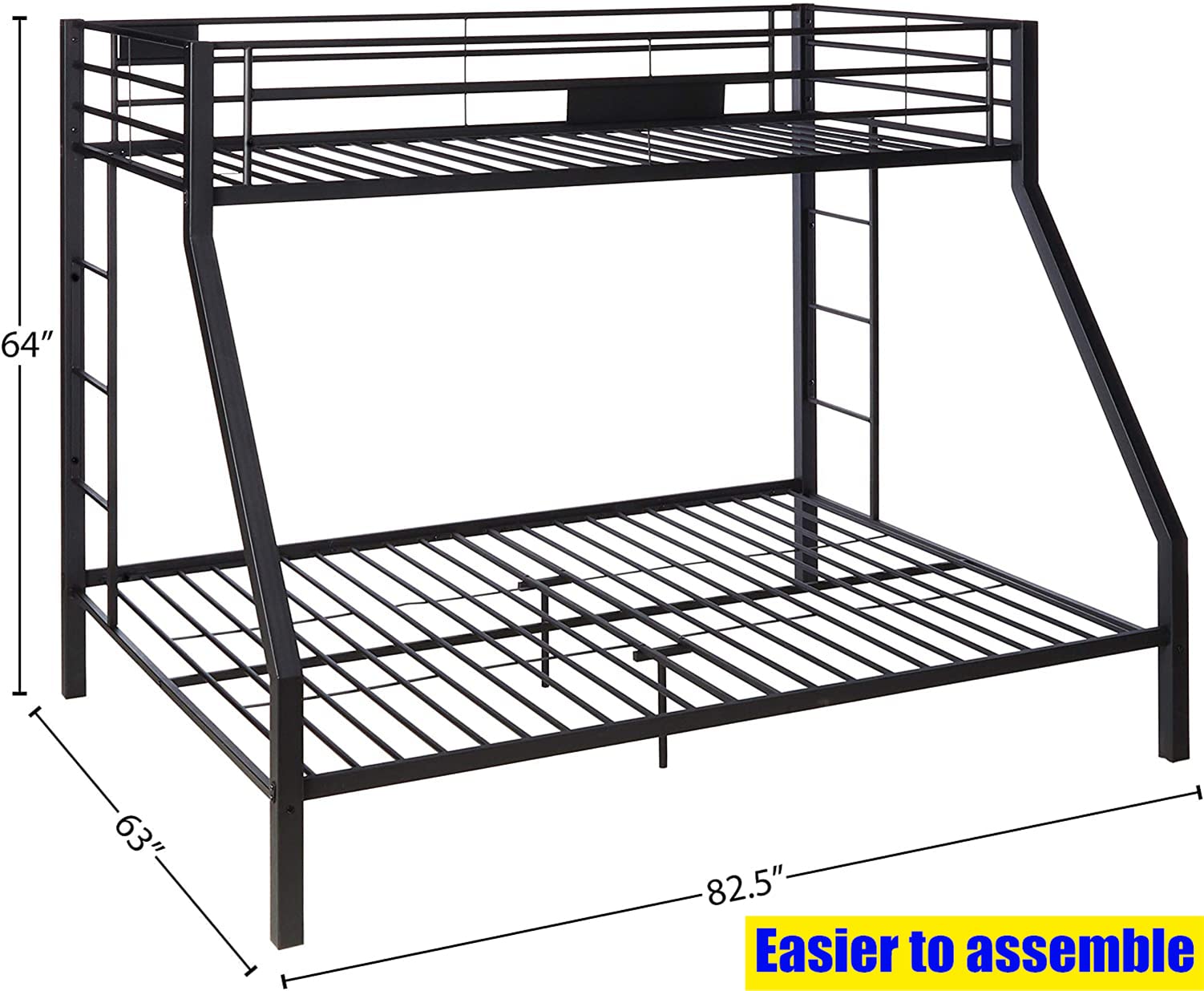 Sturdy Heavy-Duty Metal Queen Bunk Bed Frame - Reinforced Guardrails & Ladder for Kids, Teens & Adults - Twin XL Over Queen Size - Easy Assembly - Durable Thick Steel Construction for Home, Dorm or Guest Room