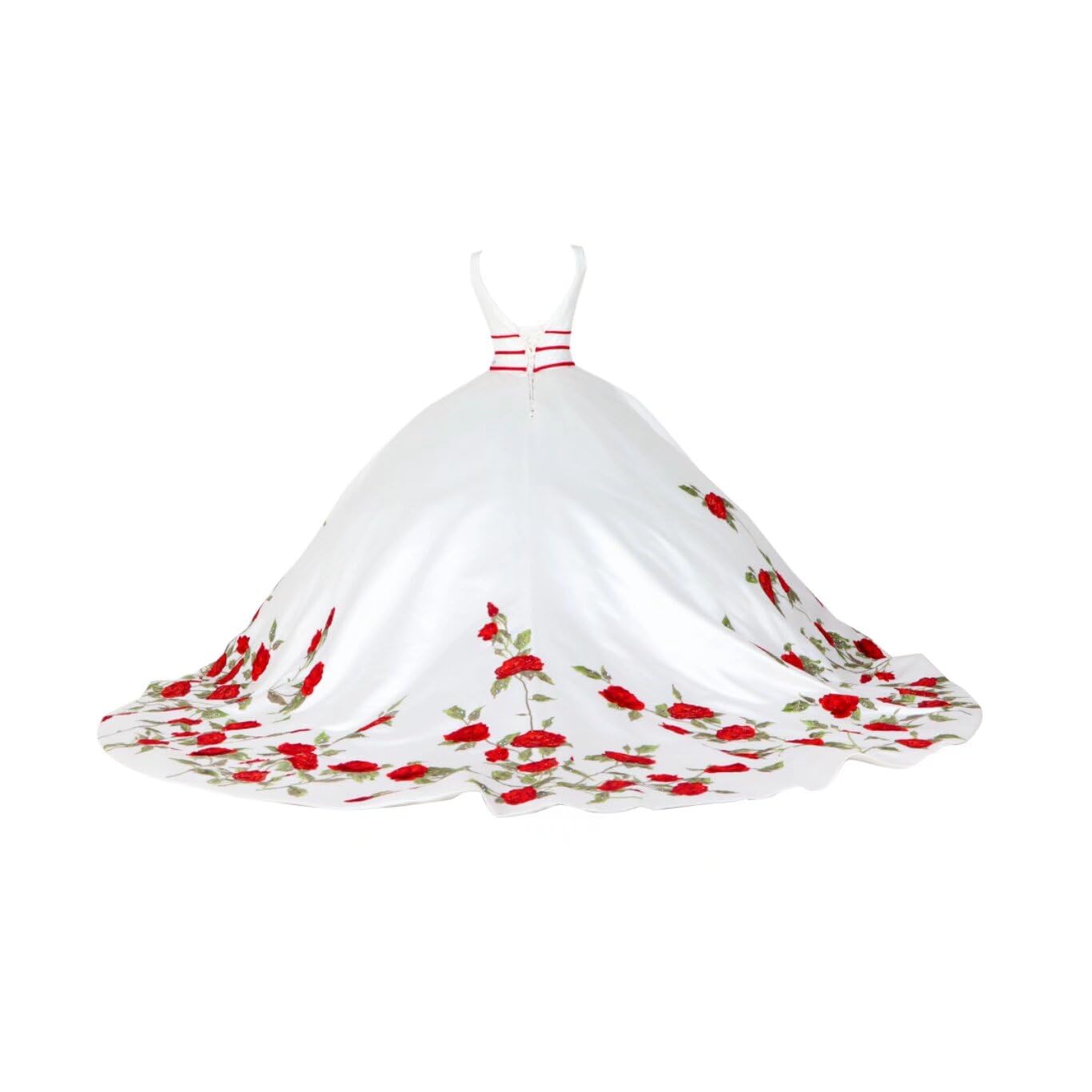 Elegant Red Floral Embroidery V-Neck Satin A-Line Quinceañera Dress | Mexican Sweet 15 Wedding Gown 2025 | Perfect for Quince Celebrations, Formal Dances & Special Occasions