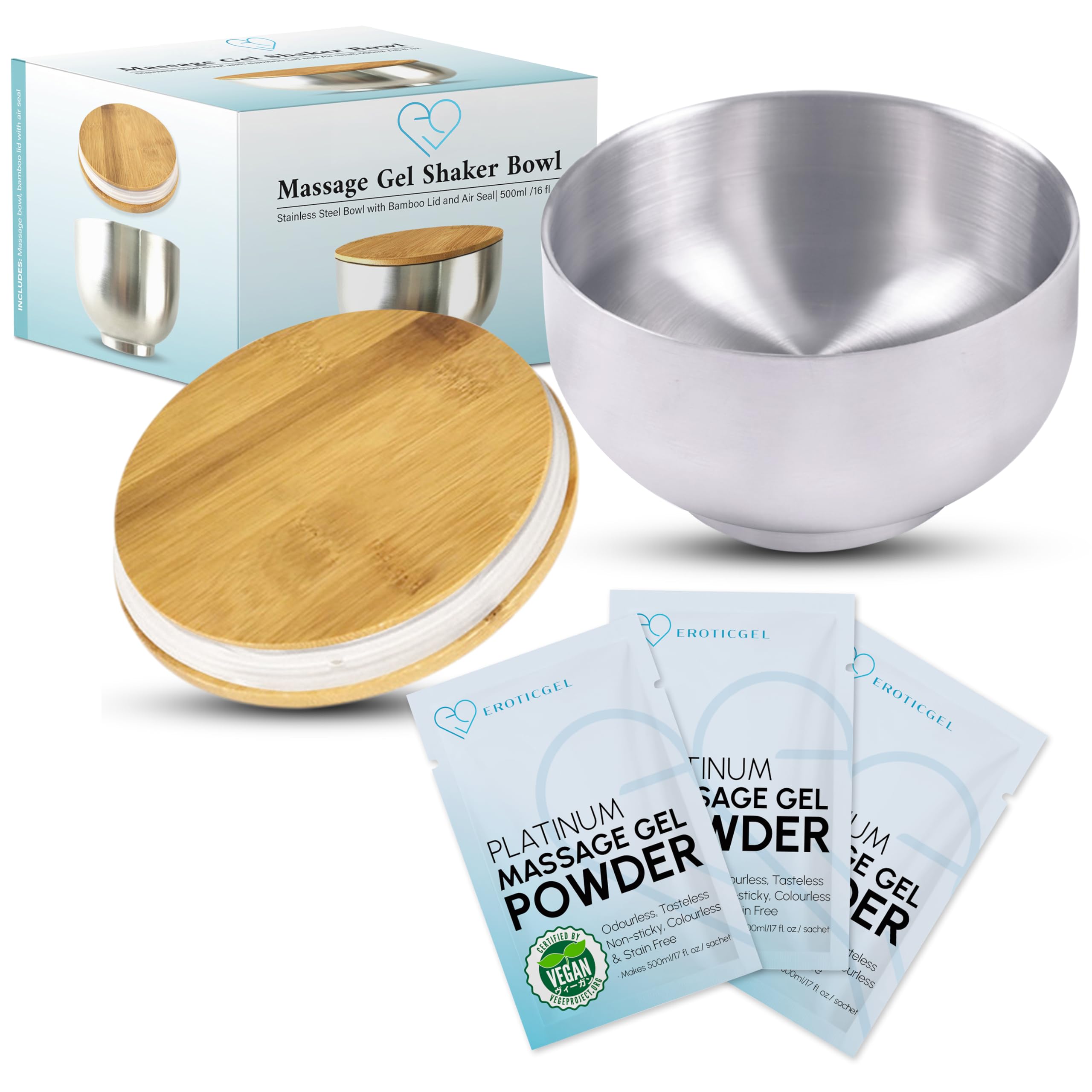 Premium Platinum Nuru Massage Gel Powder Bowl Set - 3 x 5g Sachets & 1 x 16oz Bowl for Sensual Couples Massage | Ultimate Intimate Experience for Spa Nights & Romantic Getaways
