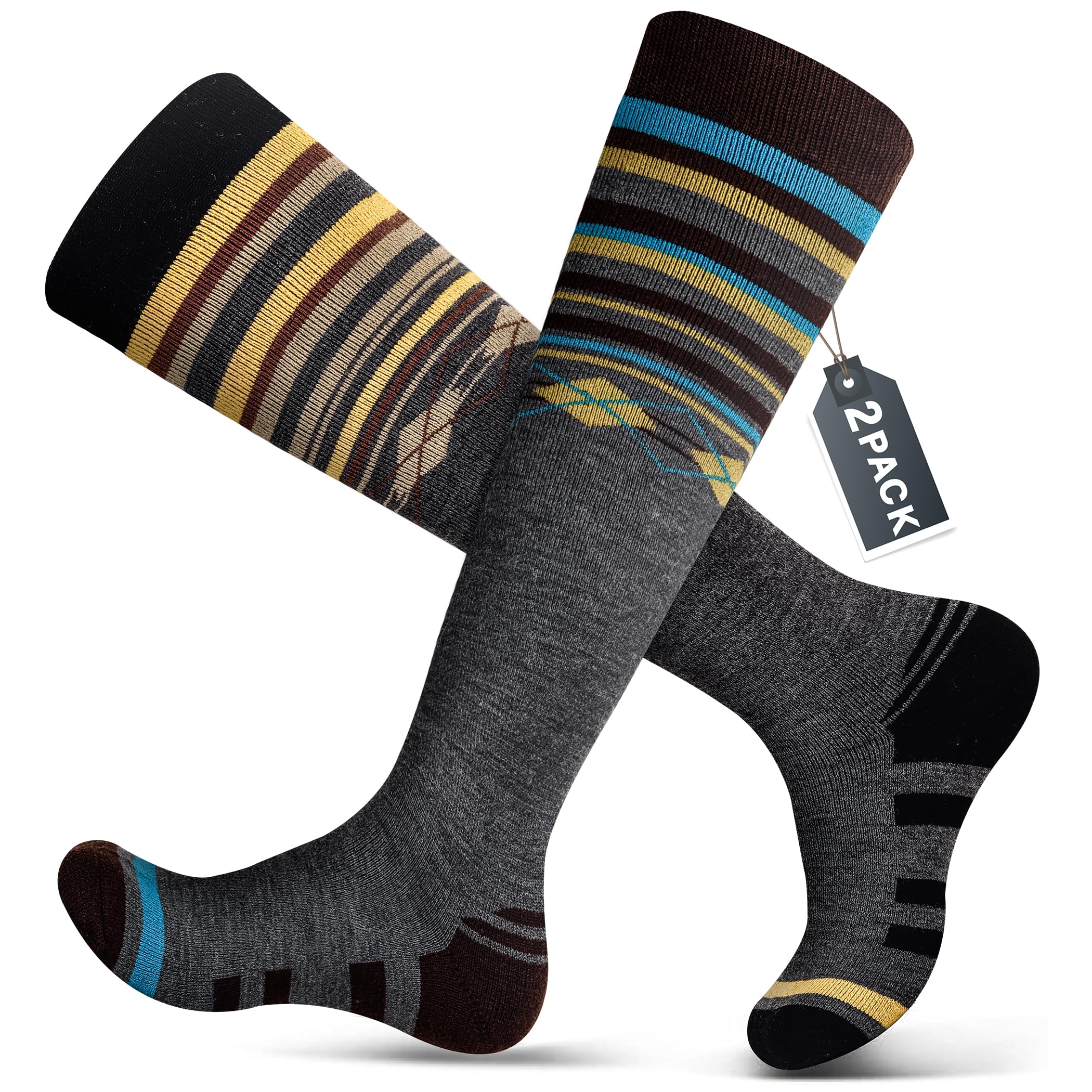 50% Merino Wool Thermal Ski Socks for Men & Women - Knee High Winter Snowboard Socks for Cold Weather Sports & Outdoor Activities