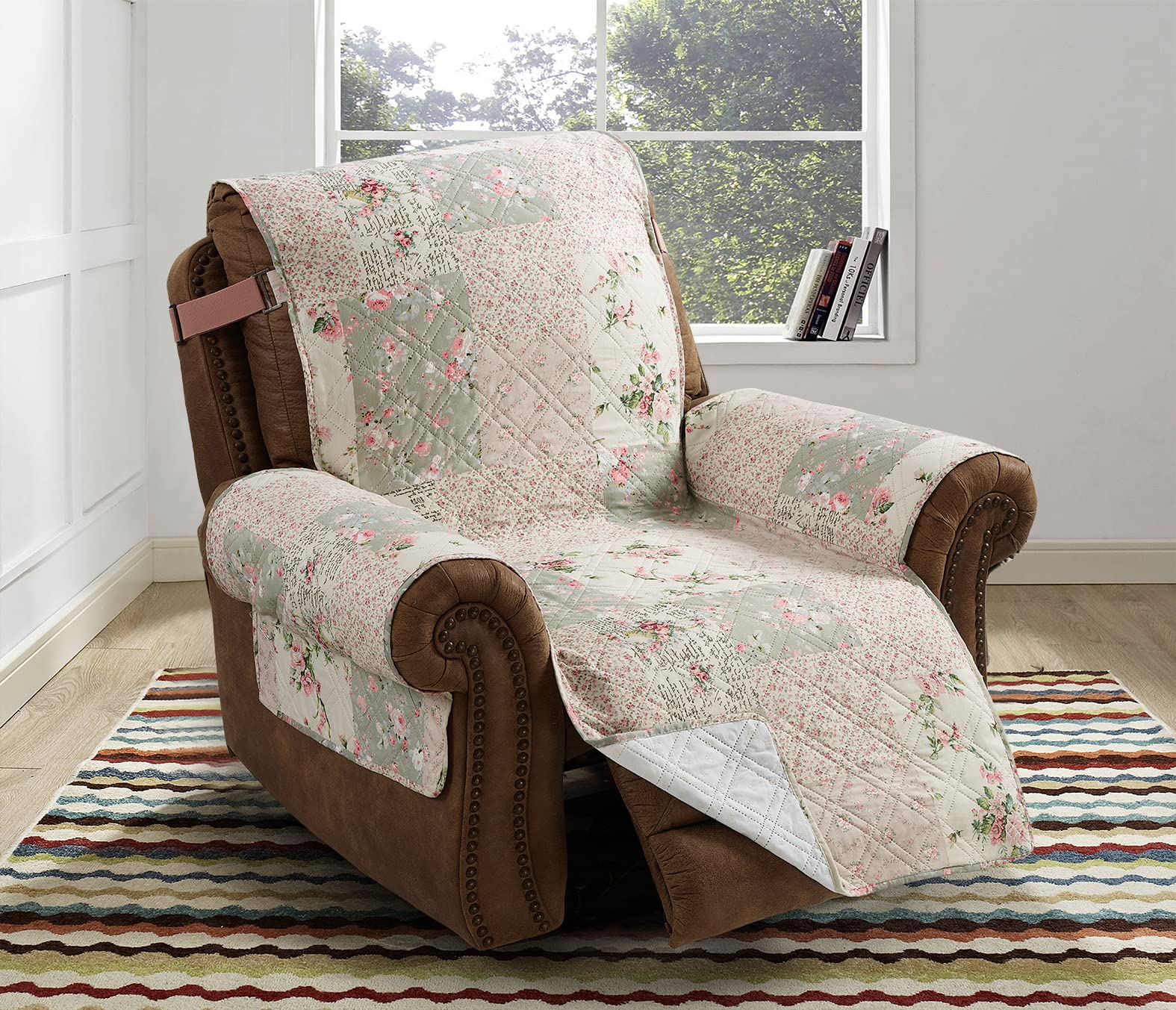 Rose and Sage Patchwork Quilted Recliner Slipcover - 26