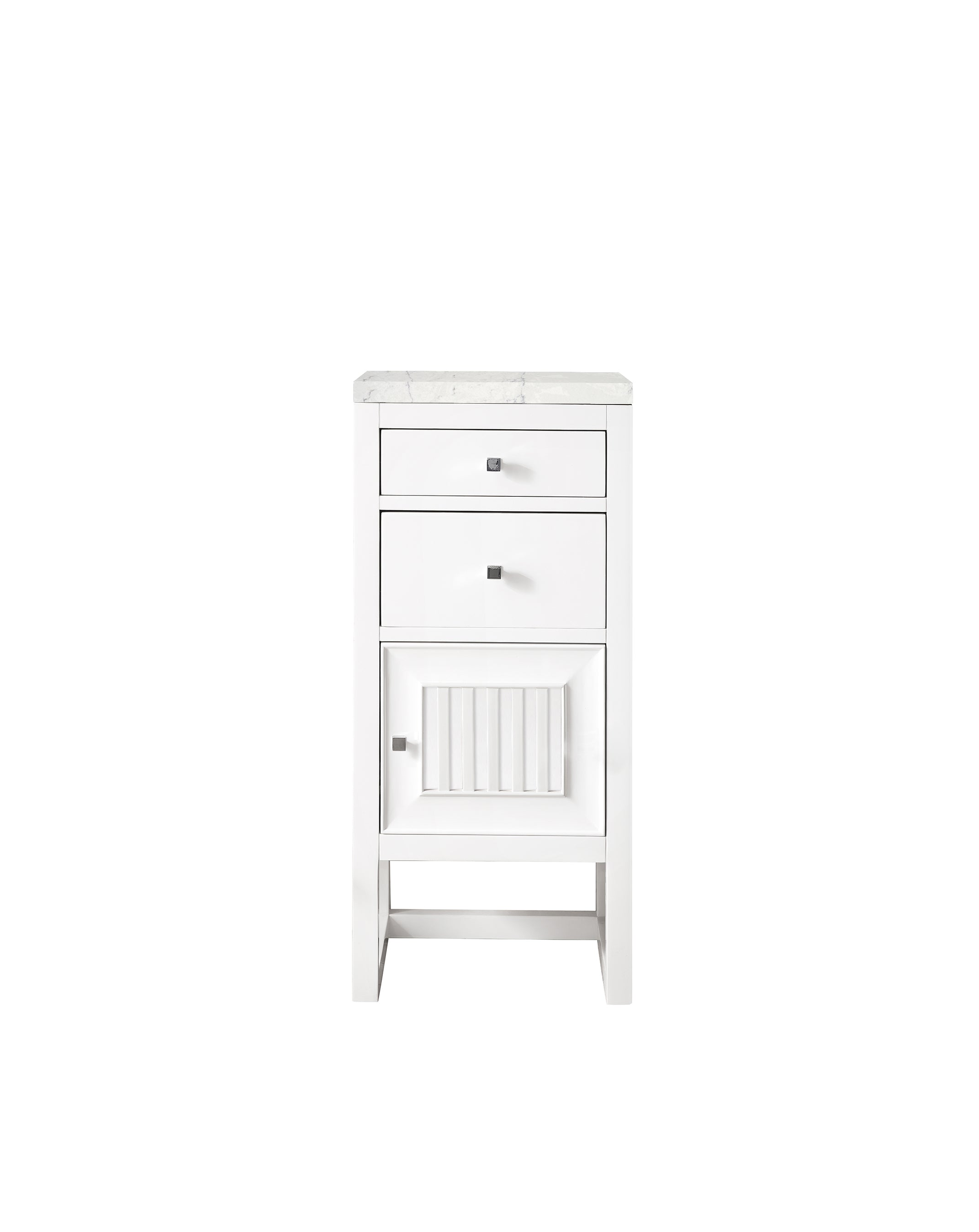 Athens 15-Inch Modern Bathroom Vanity Cabinet with Drawers & Door - Glossy White Finish & 3CM Eternal Jasmine Pearl Quartz Top - Perfect for Small Bathrooms & Powder Rooms