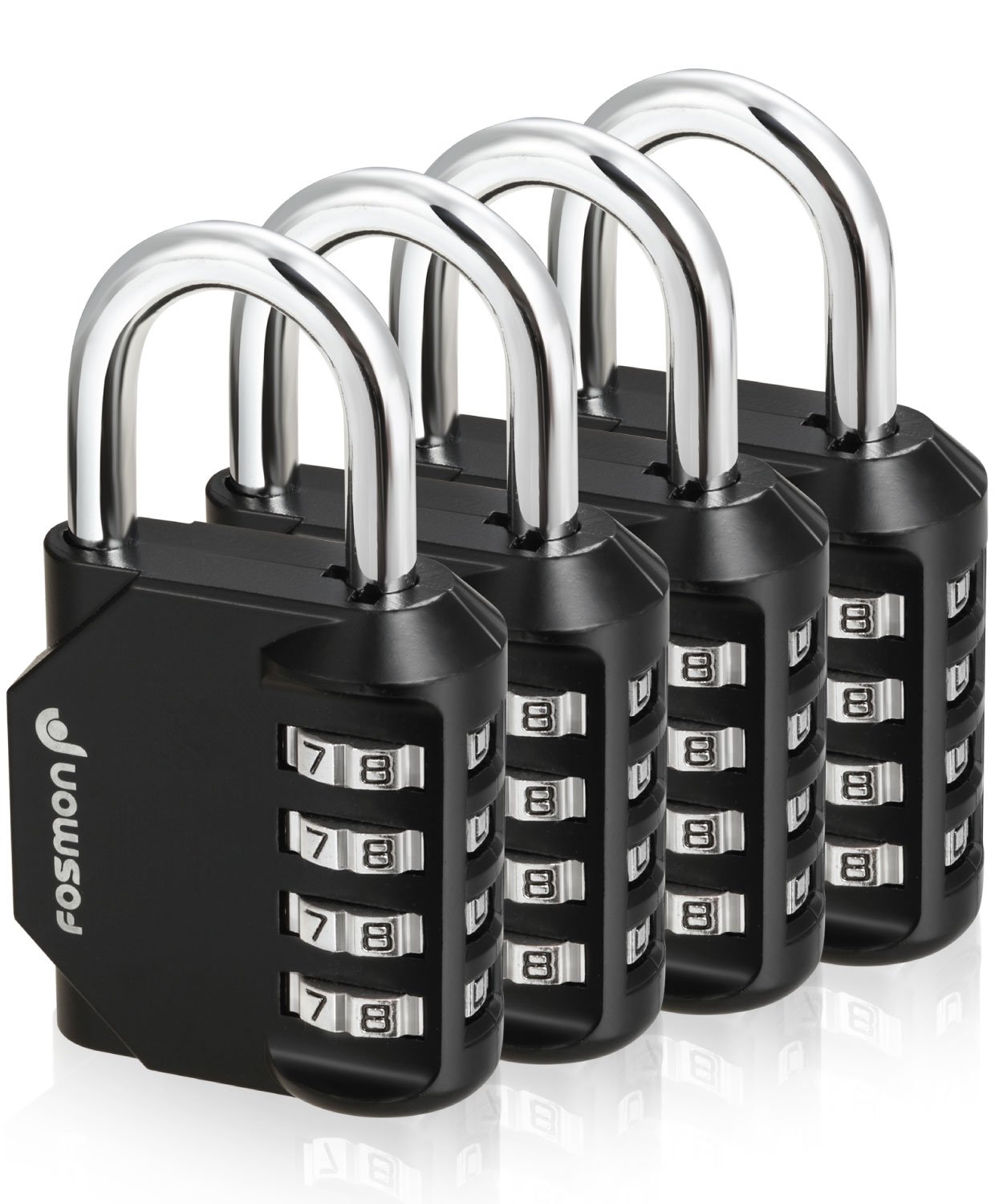 Fosmon 4-Pack 4-Digit Combination Locks - Durable Alloy Body Padlocks for Gym Lockers, School, Work, Storage Units & Fence Security | Perfect for Travel, Backpacks & Sports Equipment Protection