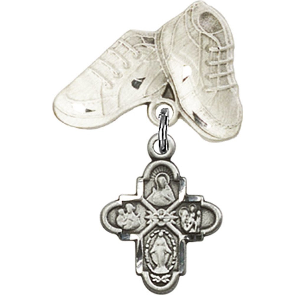Sterling Silver Baby Badge with 4-Way Charm & Baby Boots Pin - 1 1/8