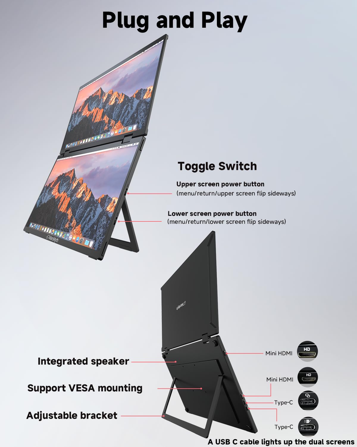 14-inch Portable Laptop Monitor - 1920x1080 FHD IPS Display, 60Hz Refresh Rate, USB-C/HDMI Input - Lightweight Second Screen for Travel, Home Office, Gaming & Productivity - Perfect for Remote Work, Coding & Multitasking