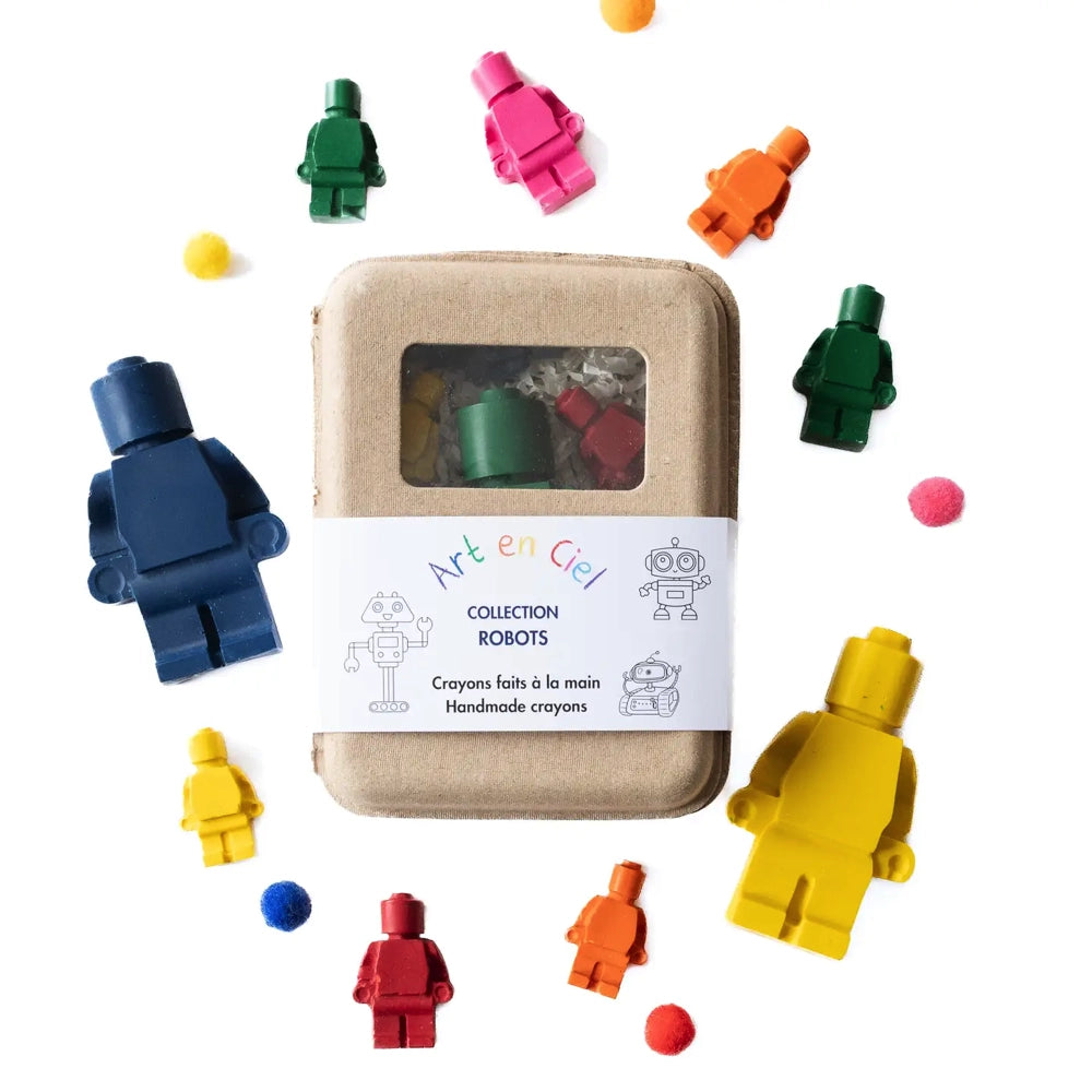 Art en Ciel Handmade Non-Toxic Crayons - 24 Vibrant Colors, Robot-Shaped for Kids Creative Drawing | Perfect for Classroom, Birthday Gifts & DIY Art Projects