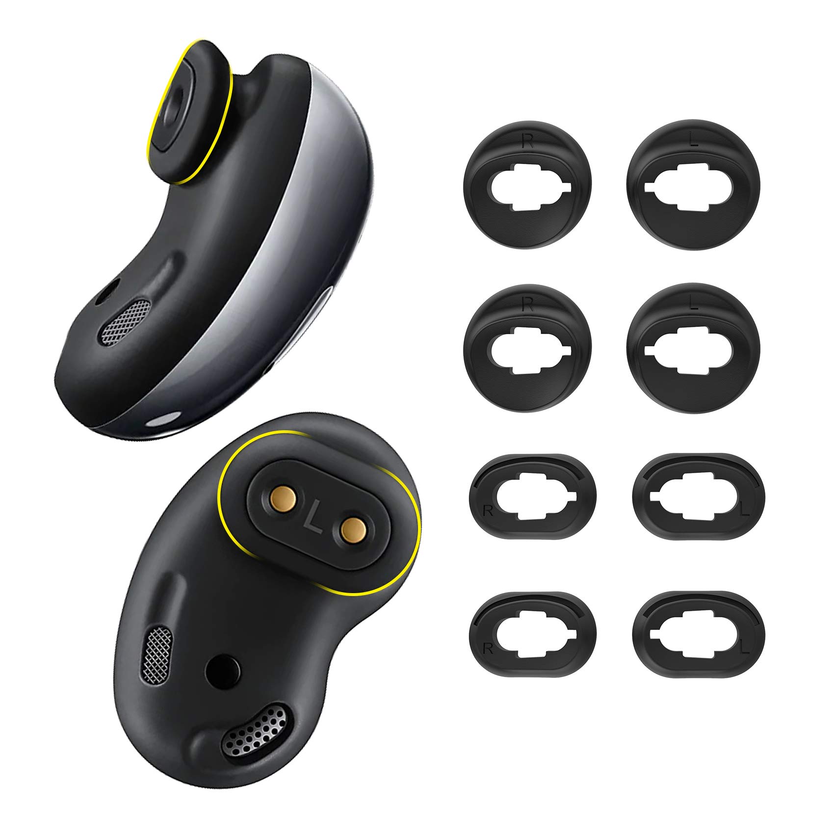 4 Pairs Black Silicone Ear Tips Replacement for Samsung Galaxy Buds Live - Noise Isolation Earbud Cushions - Perfect for Workouts, Commuting & Travel
