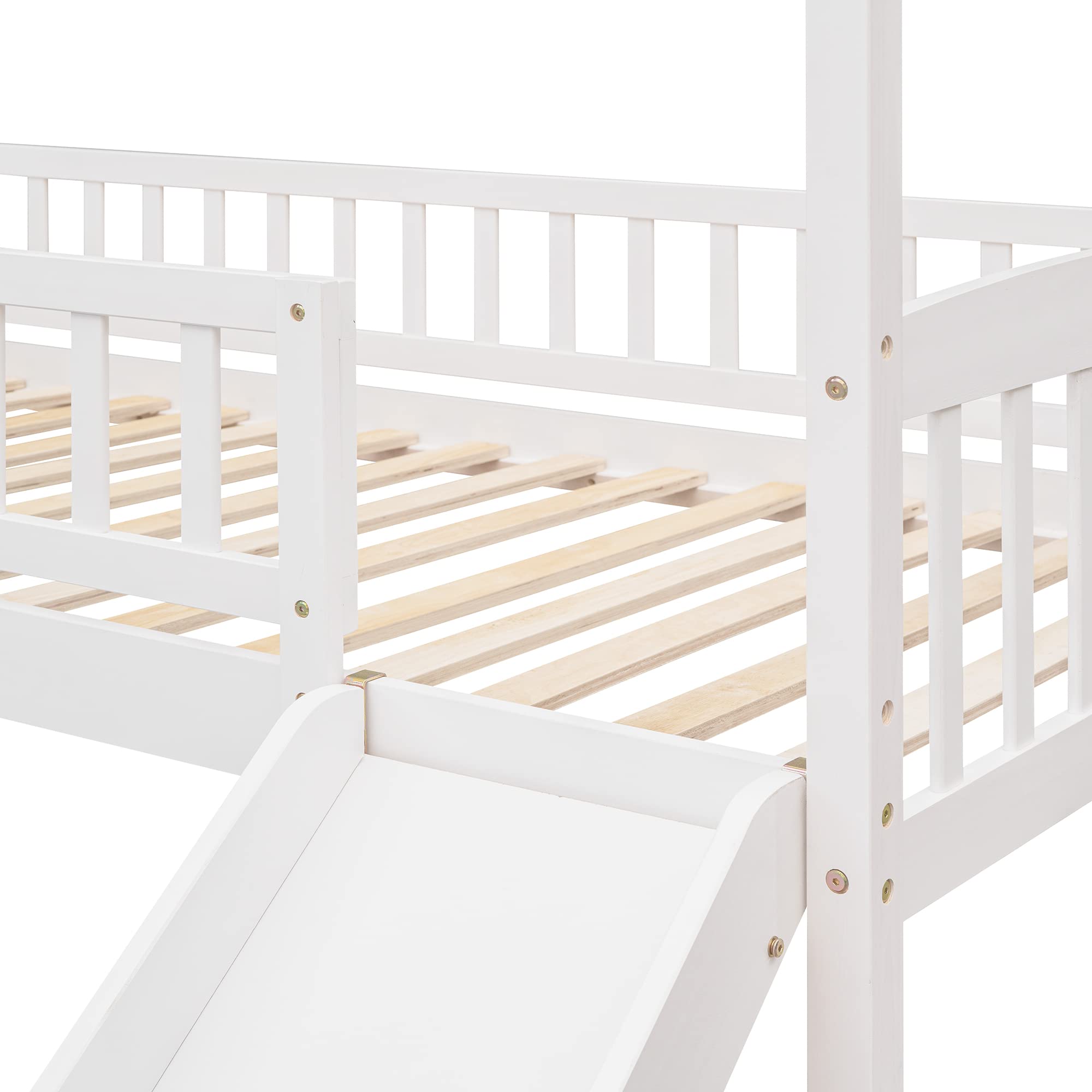 Bellemave White Wooden Loft Bed with Slide - Twin Size Kids House Bed with Roof - Fun Play Space for Toddlers, Girls & Boys - Perfect for Small Bedrooms, Playrooms & Sleepovers