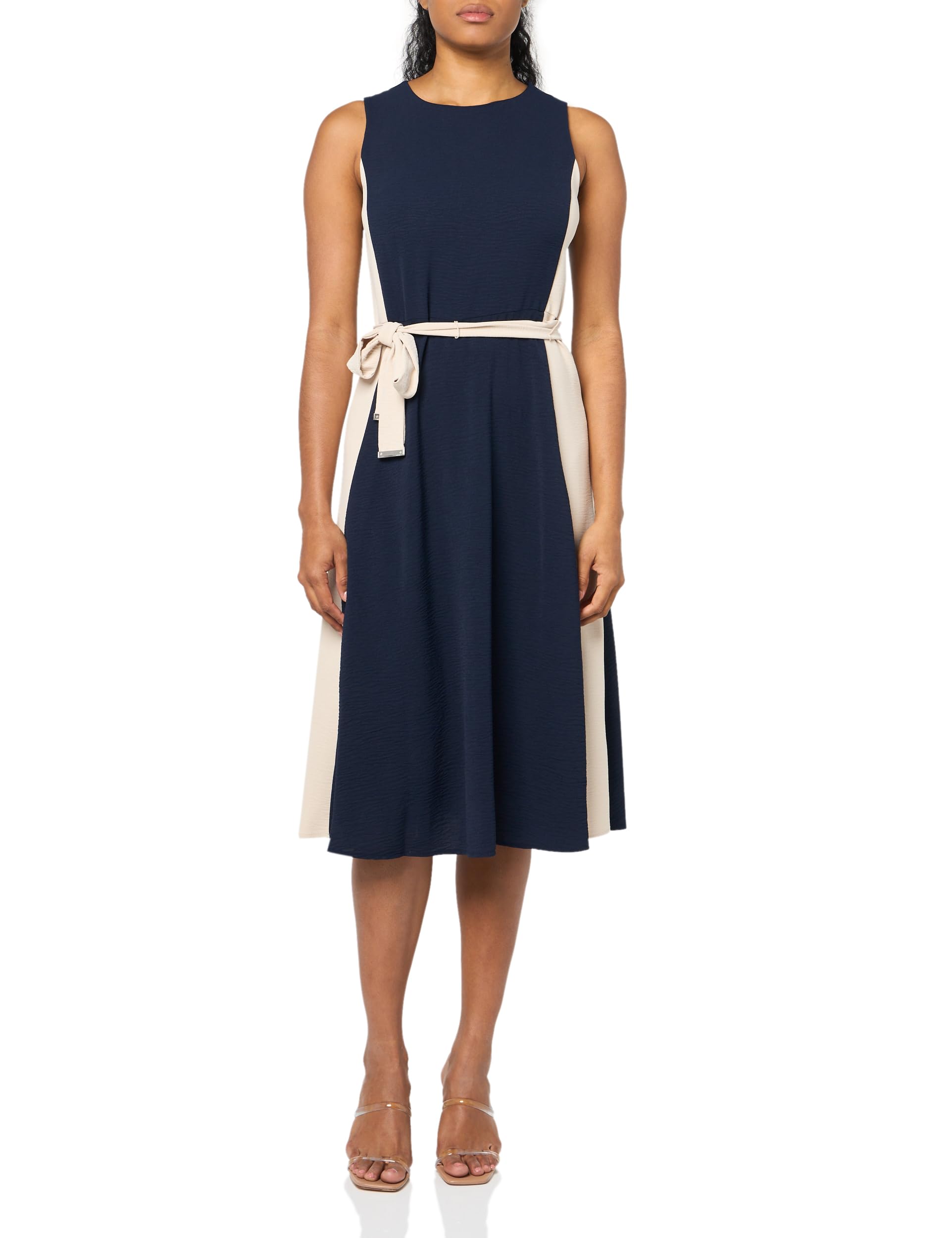 DKNY Women's Sleeveless Two-Toned Tie Waist Midi Dress - Perfect for Summer Parties, Cocktail Events & Office Wear