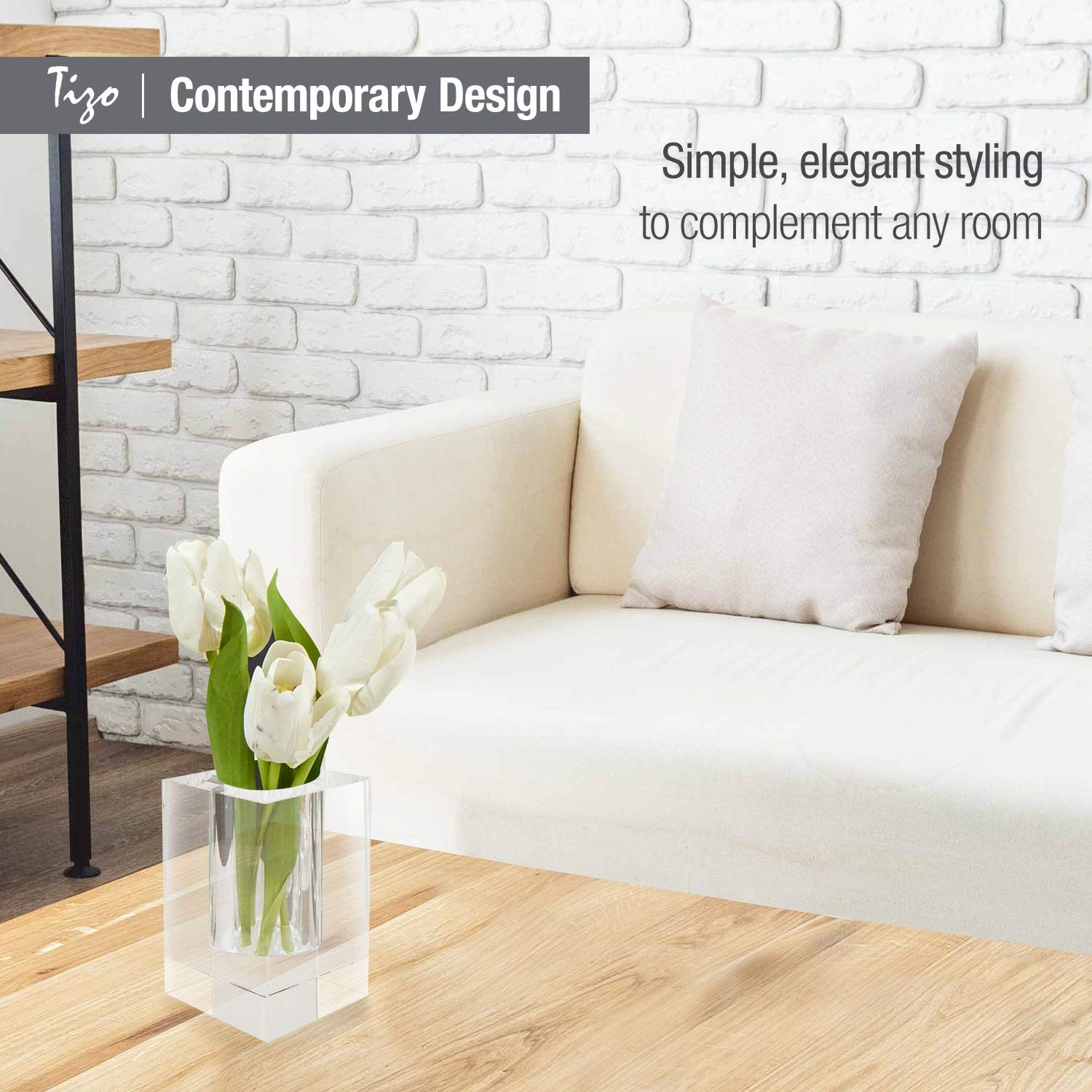 Tizo Design Elegant Clear Crystal Glass Vase - Heavy Rectangular Home Decor Centerpiece (4x5.75x7.5 inches) for Wedding, Dining Table, Living Room & Office Decorations