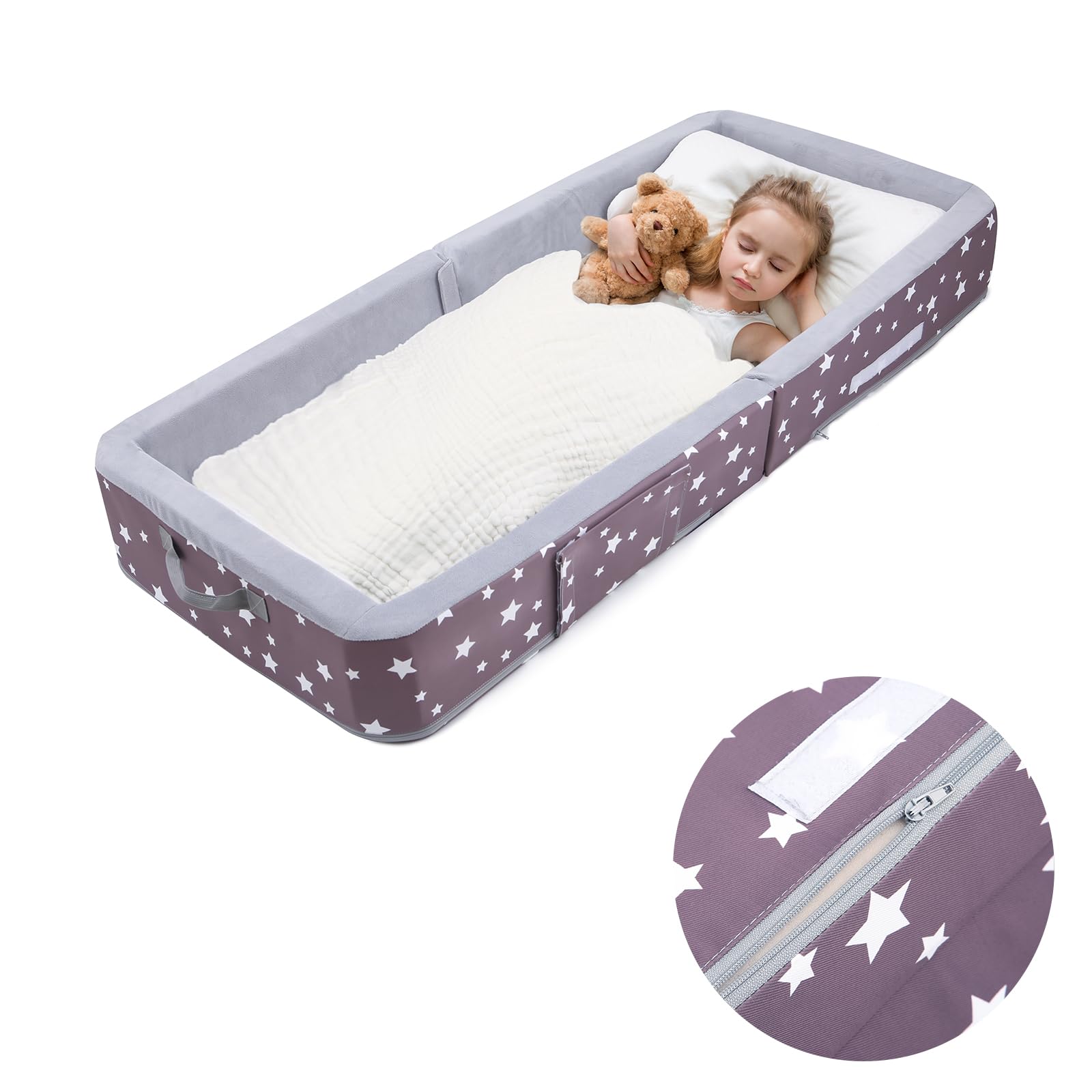 Foldable Toddler Floor Bed with Safety Rails - Portable Travel Cot for Kids - Soft Foam Sleeping Mat for Home, Daycare & Camping Trips