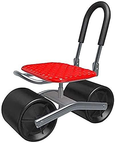 CHOUREN 4-Wheel Garden Utility Cart with Seat - Heavy Duty Rolling Tool Storage Container & Adjustable Steering Handle - Perfect for Outdoor Gardening, Planting, Yard Work & Farm Use