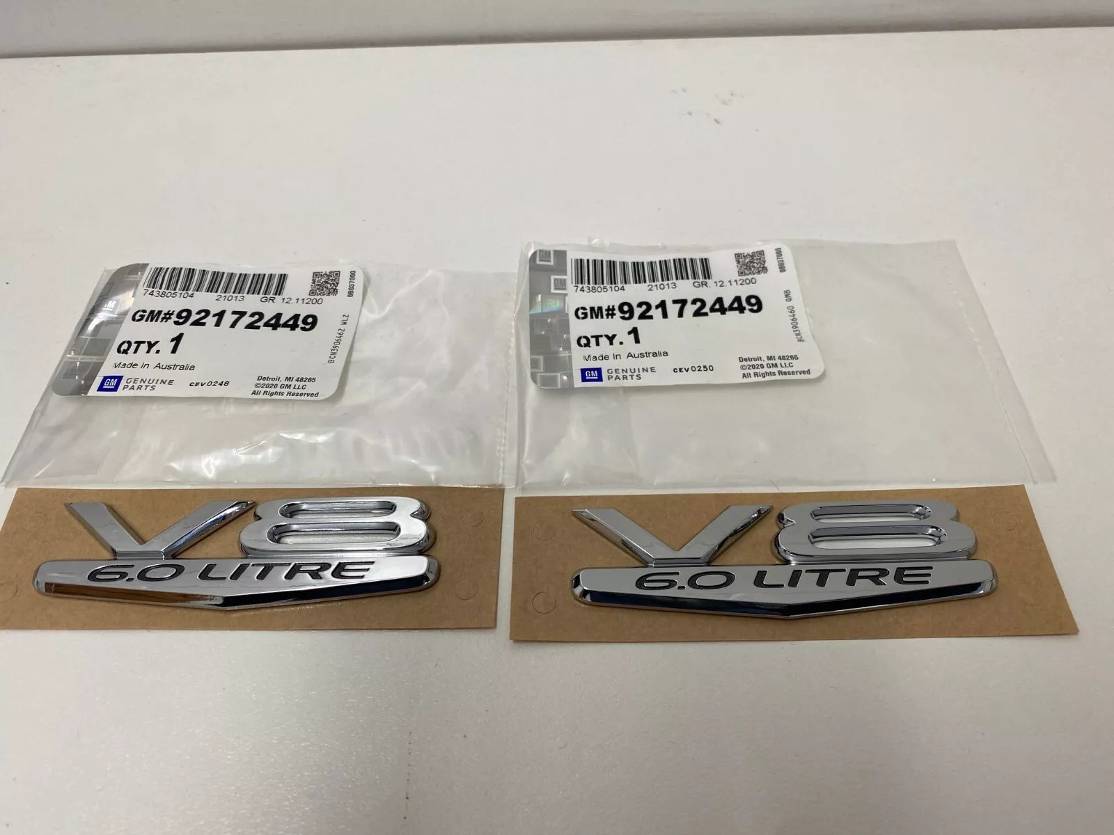Genuine Holden VZ VE Commodore V8 6.0L Engine Guard Badge Pair - Perfect for Car Enthusiasts & Restoration Projects
